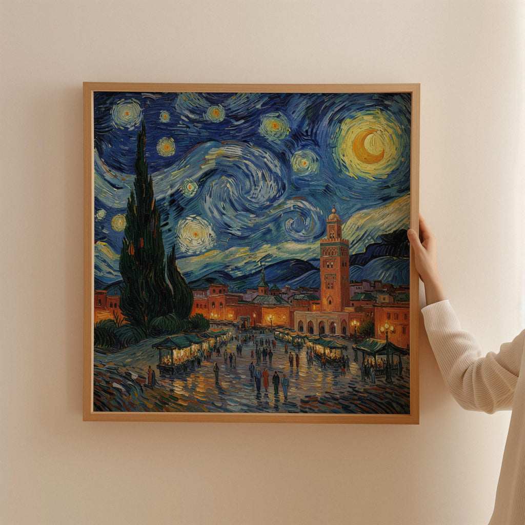 Marrakech Morocco Starry Night Wall Art, Van Gogh Print, Travel Gift Home Decor