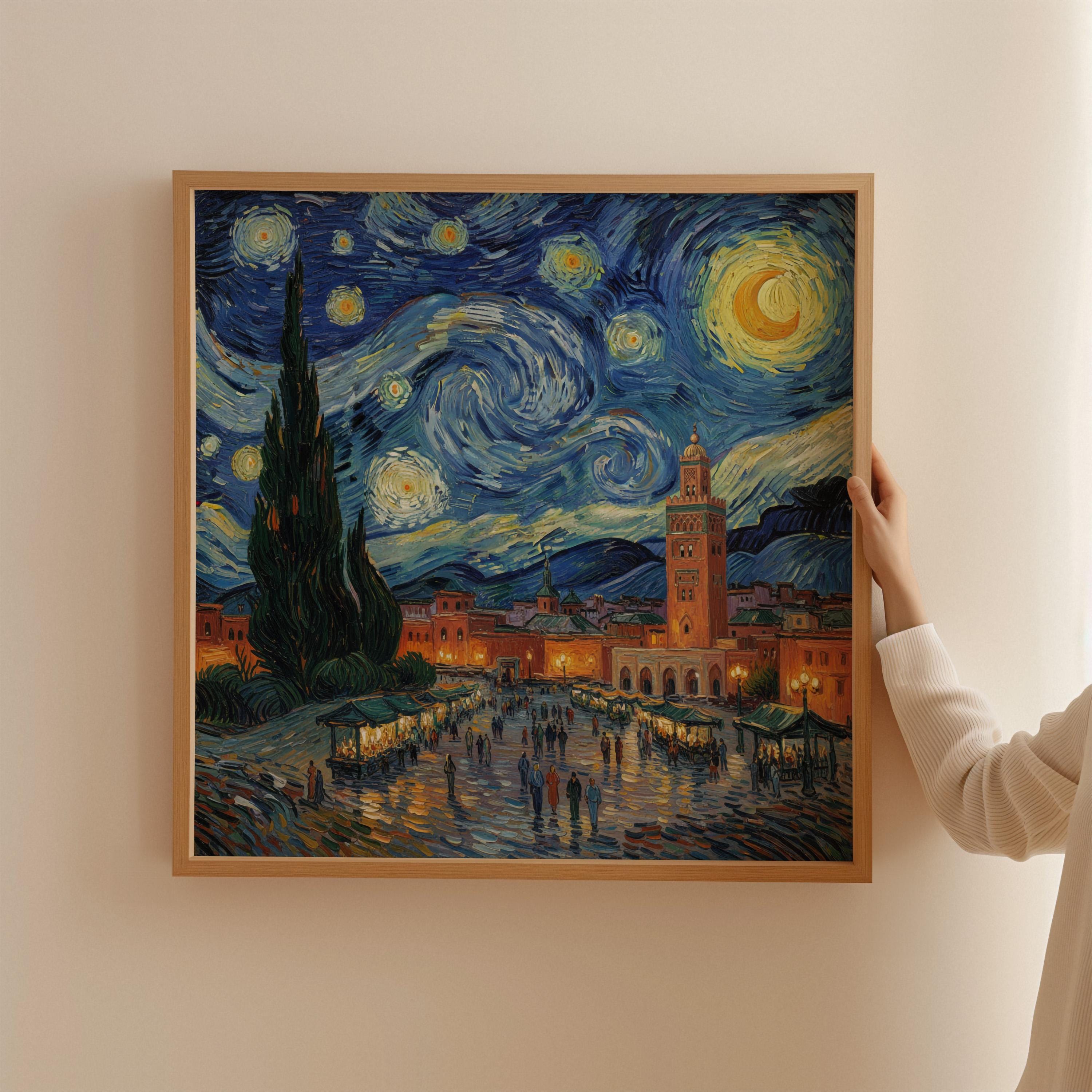 Marrakech Morocco Starry Night Wall Art, Van Gogh Print, Travel Gift Home Decor