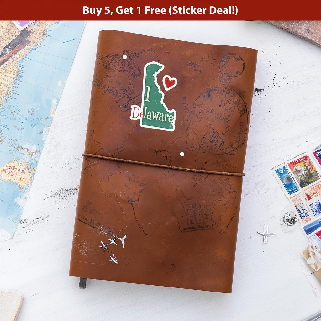 I love Delaware Sticker, Vintage US States Vinyl Decal, Waterproof Decal, Retro Travel Collection