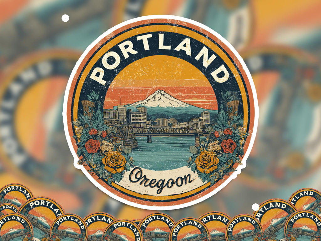 Portland Oregon Retro Kiss-Cut Vinyl, Waterproof Decal, Retro Travel Lover Collection