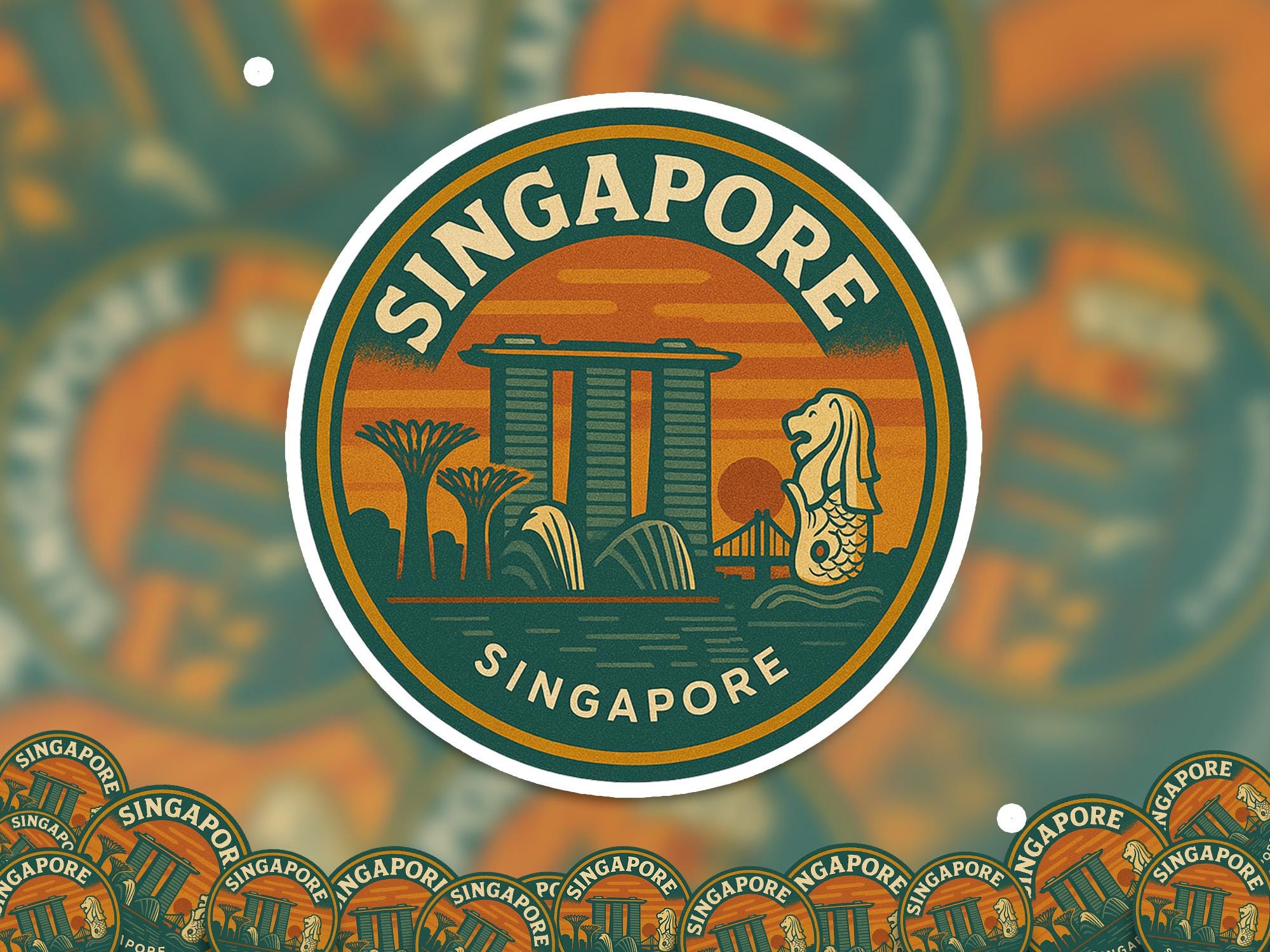 Singapore Sticker Kiss-Cut Vinyl, Waterproof Decal, Retro Travel Lover Collection