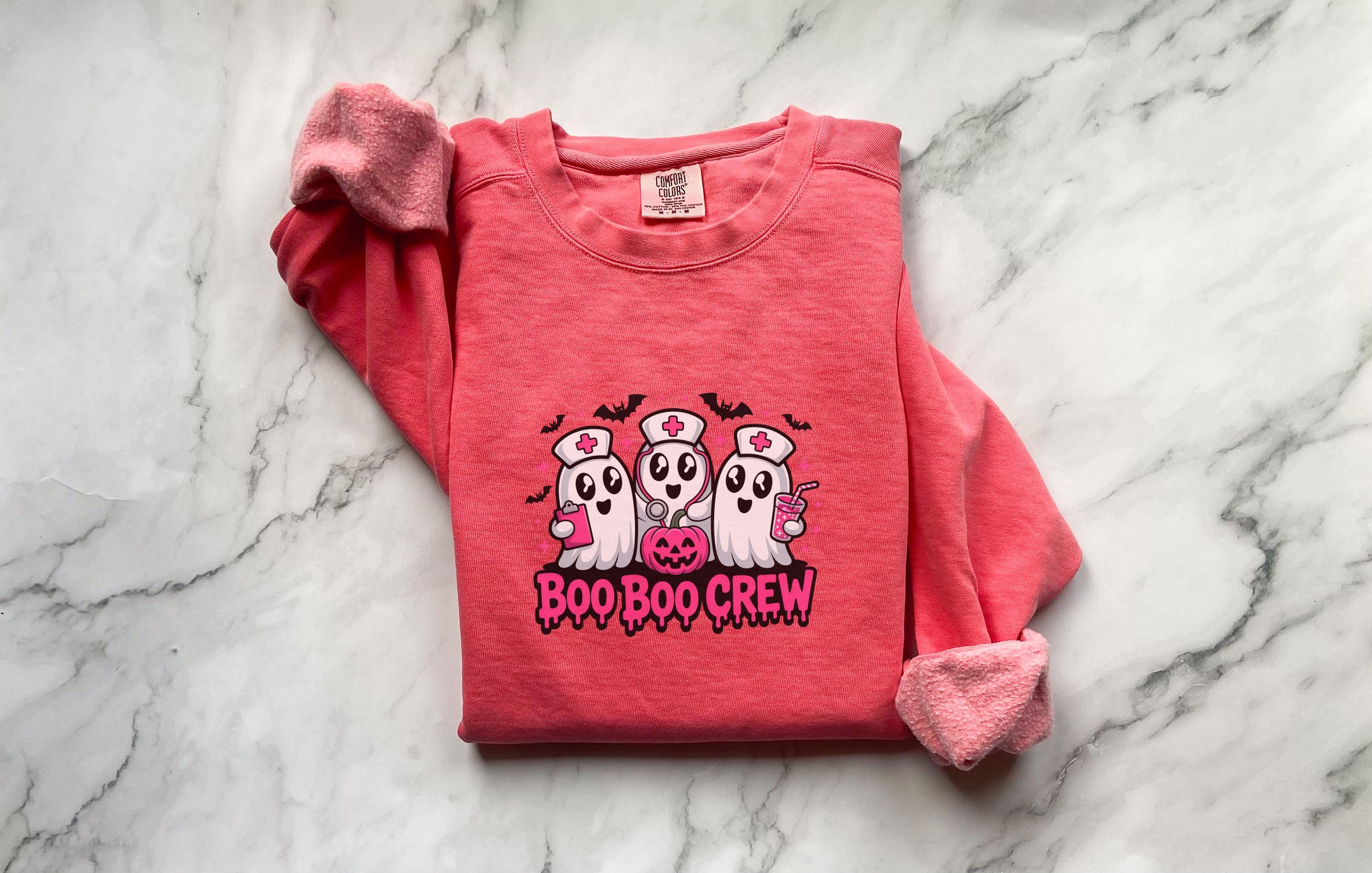 Pink Halloween Nurse Sweatshirt: Boo Boo Crew Ghost, Spooky Season
