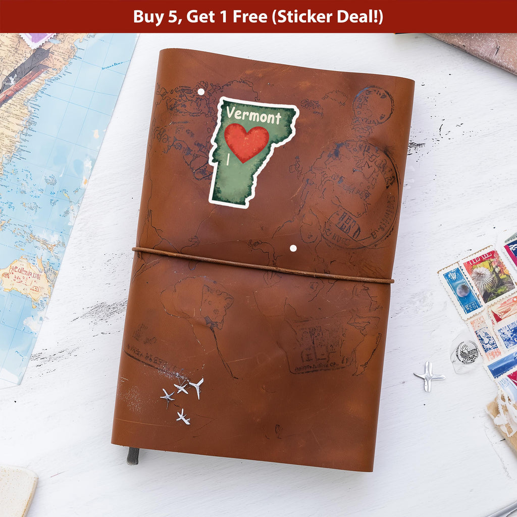 I love Vermont Sticker, Vintage US States Vinyl Decal, Waterproof Decal, Retro Travel Collection