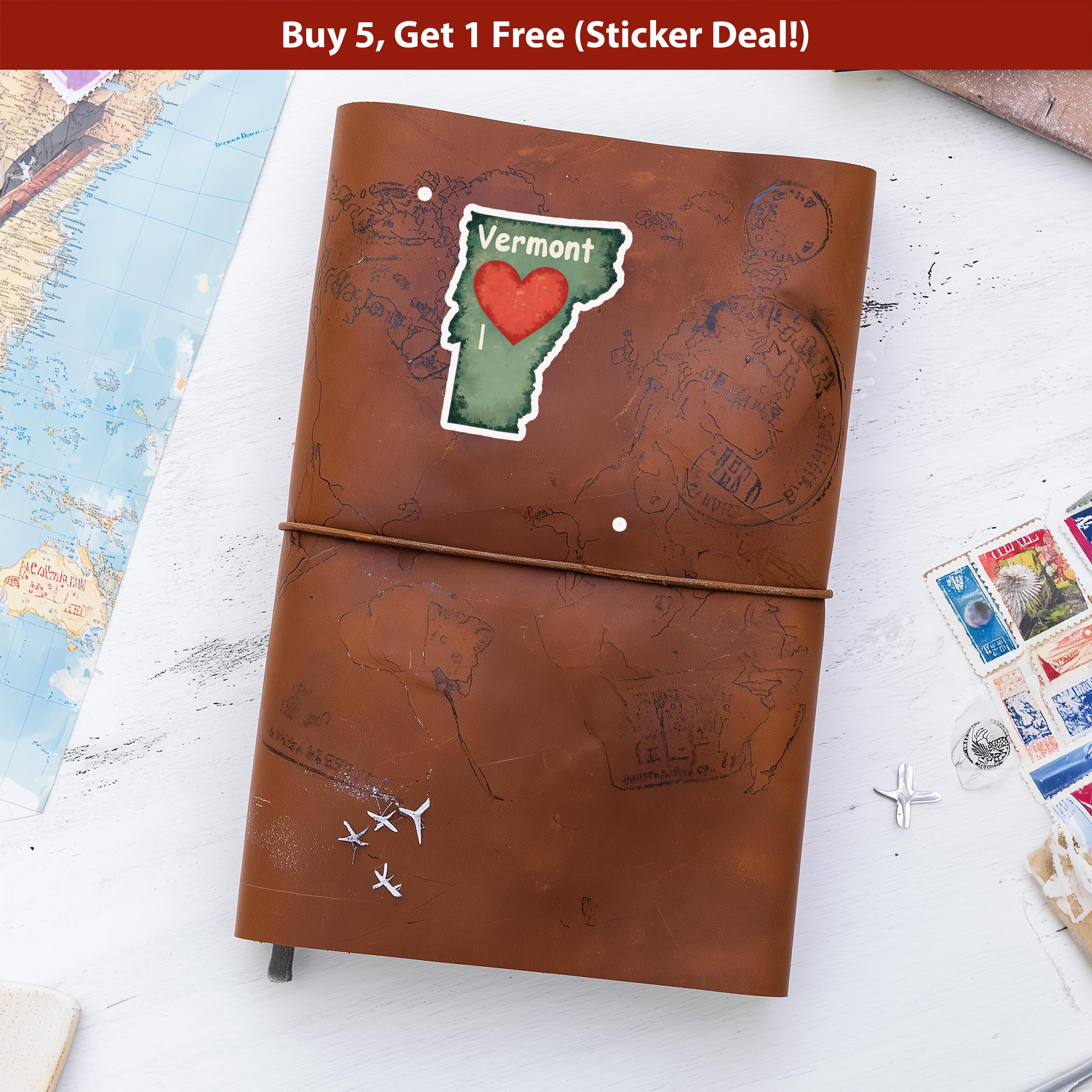 I love Vermont Sticker, Vintage US States Vinyl Decal, Waterproof Decal, Retro Travel Collection