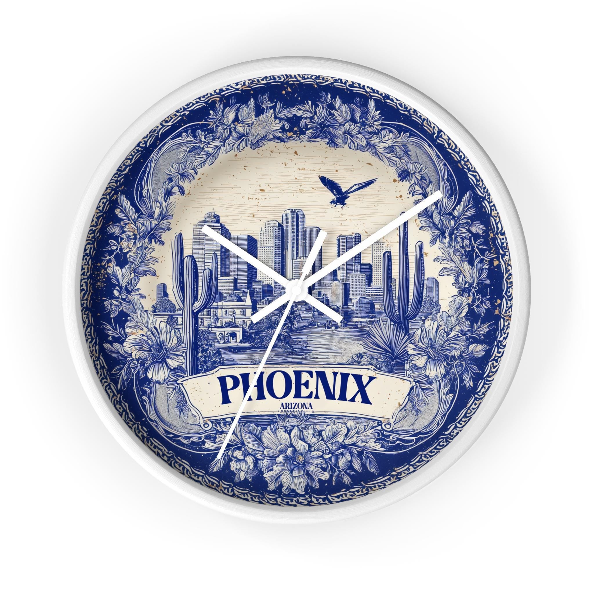 Phoenix Arizona Wall Clock, Delf style Home Decor, Vintage City Travel Keepsake Art