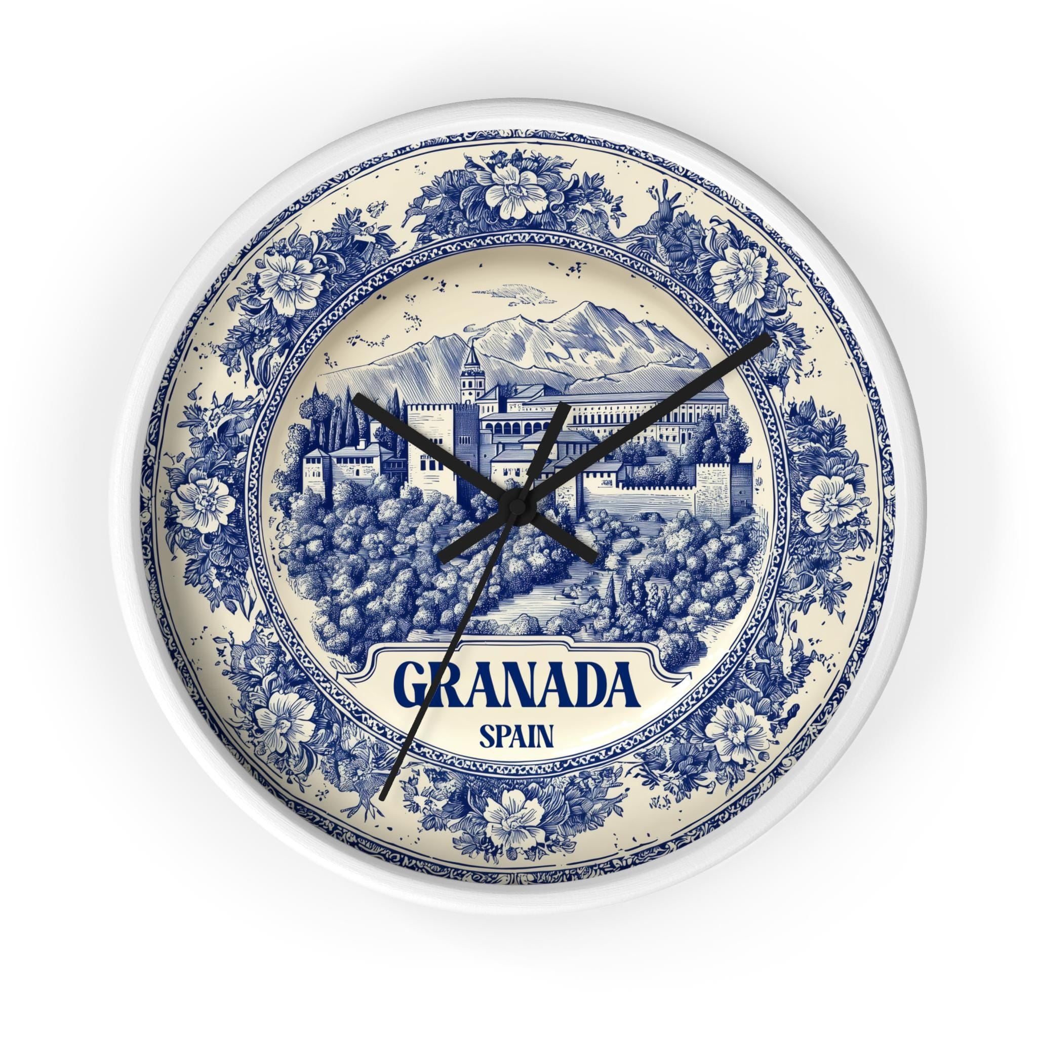 Granada Spain Wall Clock, Delf style Home Decor, Vintage City Travel Keepsake Art