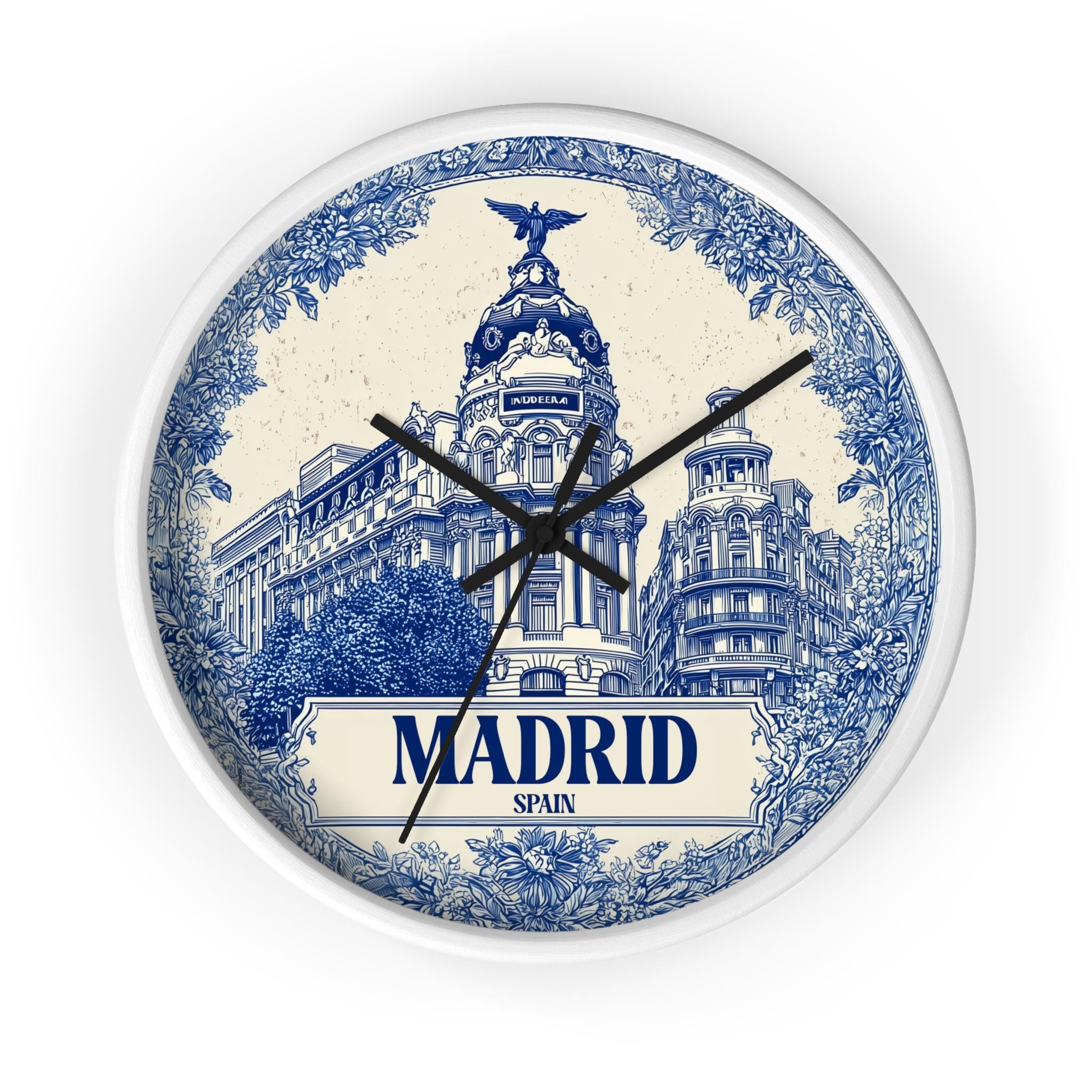 Madrid Spain Wall Clock, Delf style Home Decor, Vintage City Travel Keepsake Art