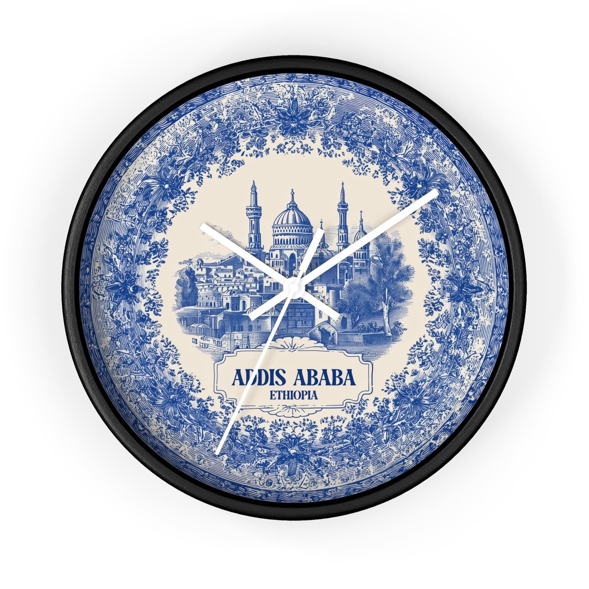 Addis Ababa Ethiopia Wall Clock, Delf style Home Decor, Vintage City Travel Keepsake Art
