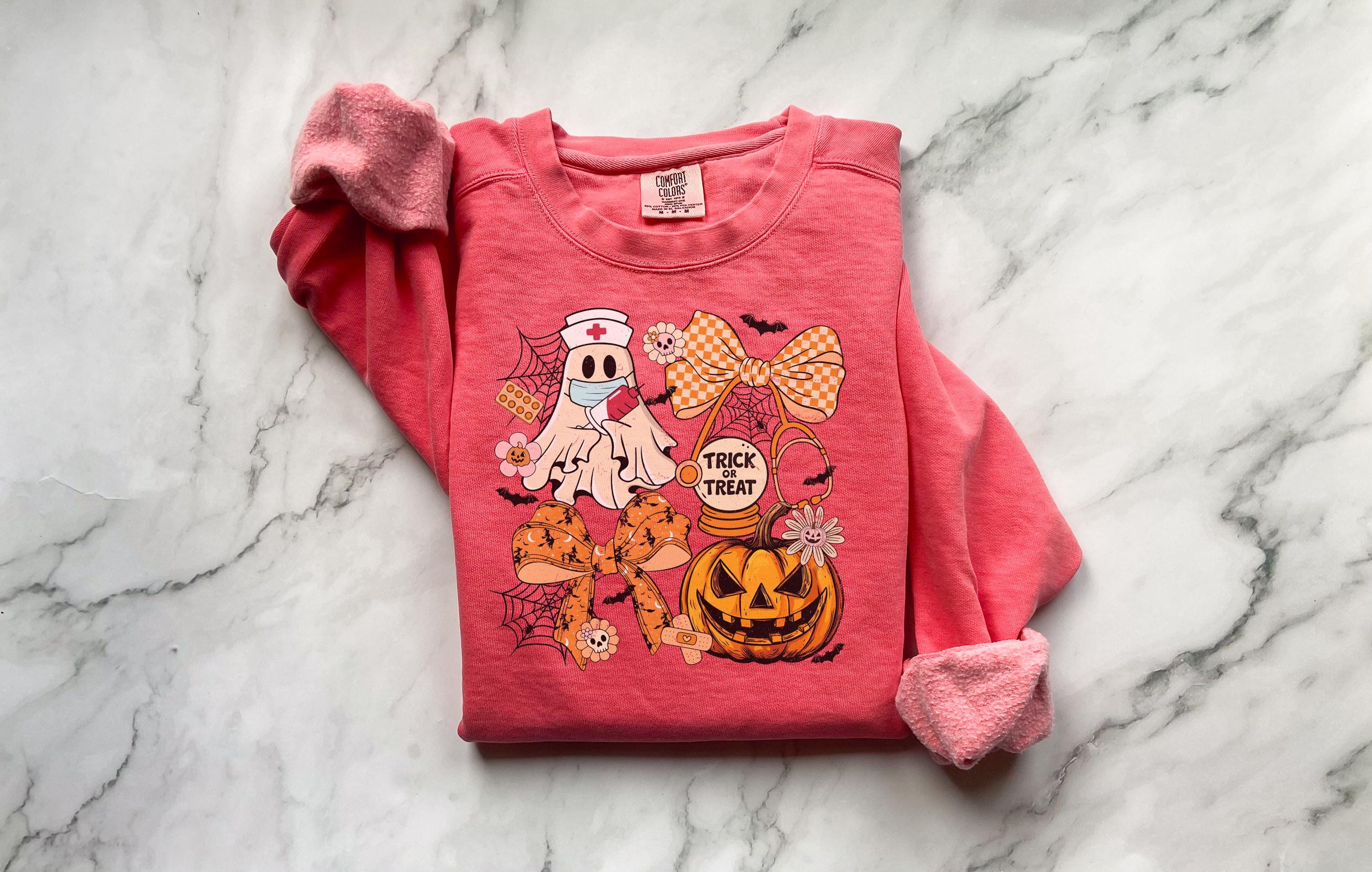 Retro Halloween Nurse Shirt, Cute Ghost Pumpkin RN Sweatshirt, Spooky Trick or Treat Medical Top, Vintage Fall Nurse Outfit, Gift for Nurse