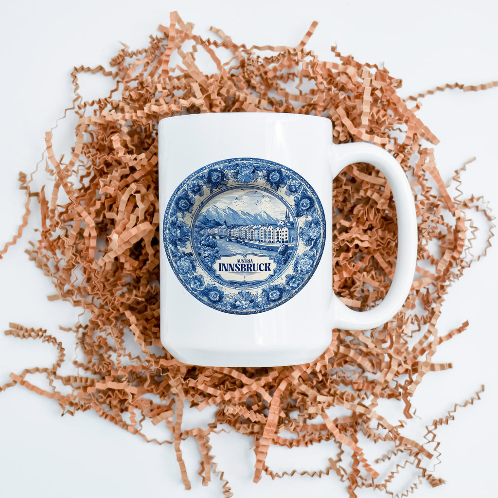 Innsbruck Austria Mug, Custom Delft Style cup, Personalized Vintage Travel City Gift