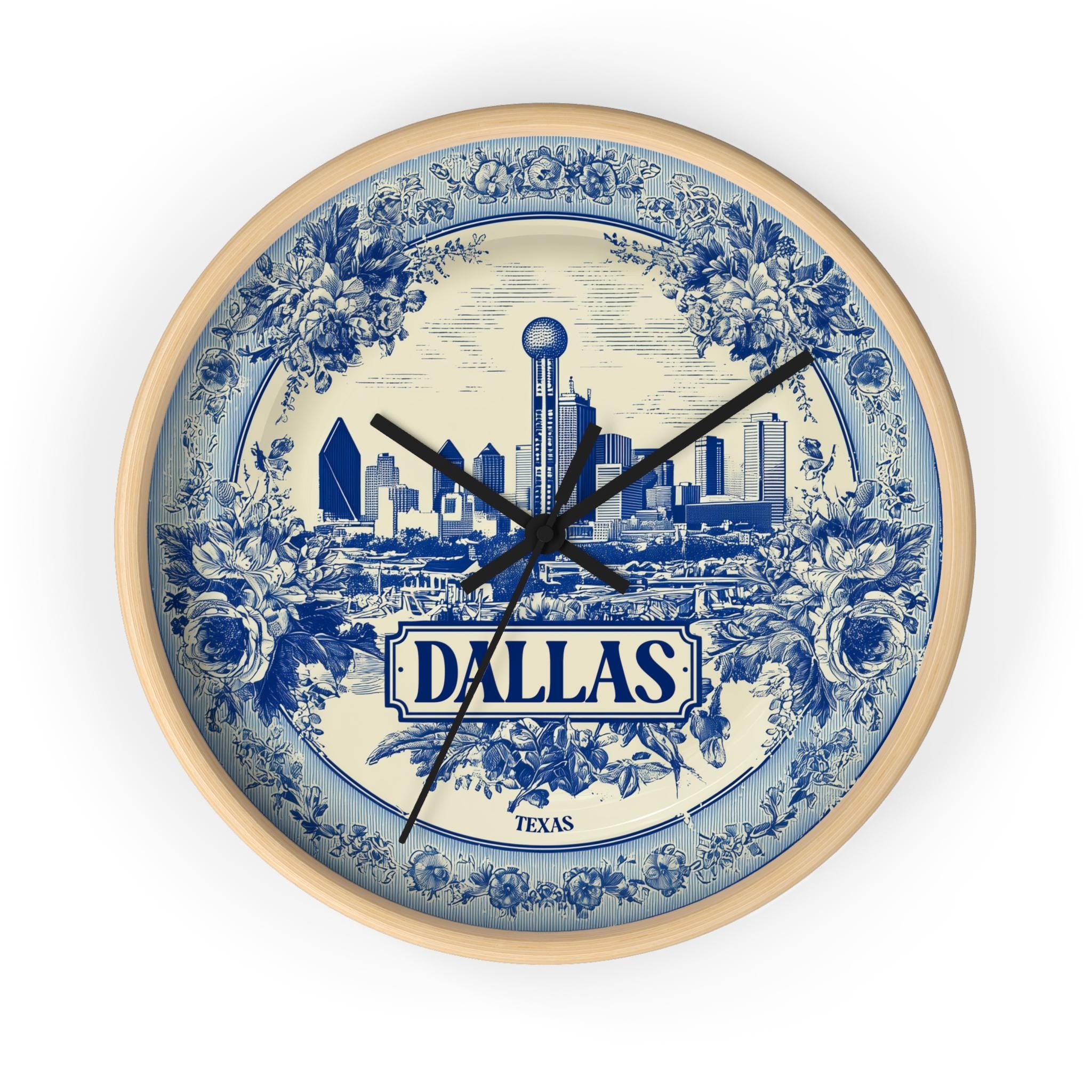 Dallas Texas Wall Clock, Delf style Home Decor, Vintage City Travel Keepsake Art