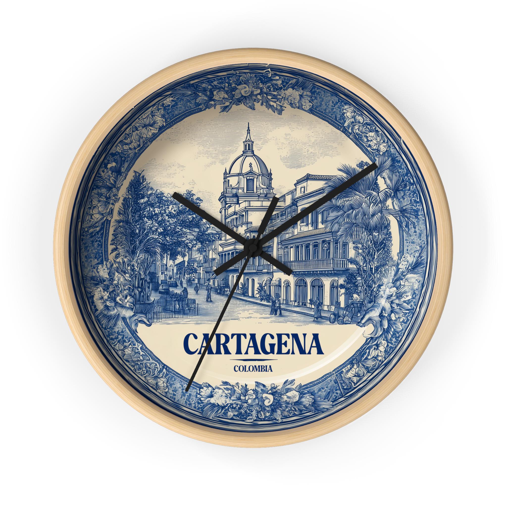 Cartagena Colombia Wall Clock, Delf style Home Decor, Vintage City Travel Keepsake Art