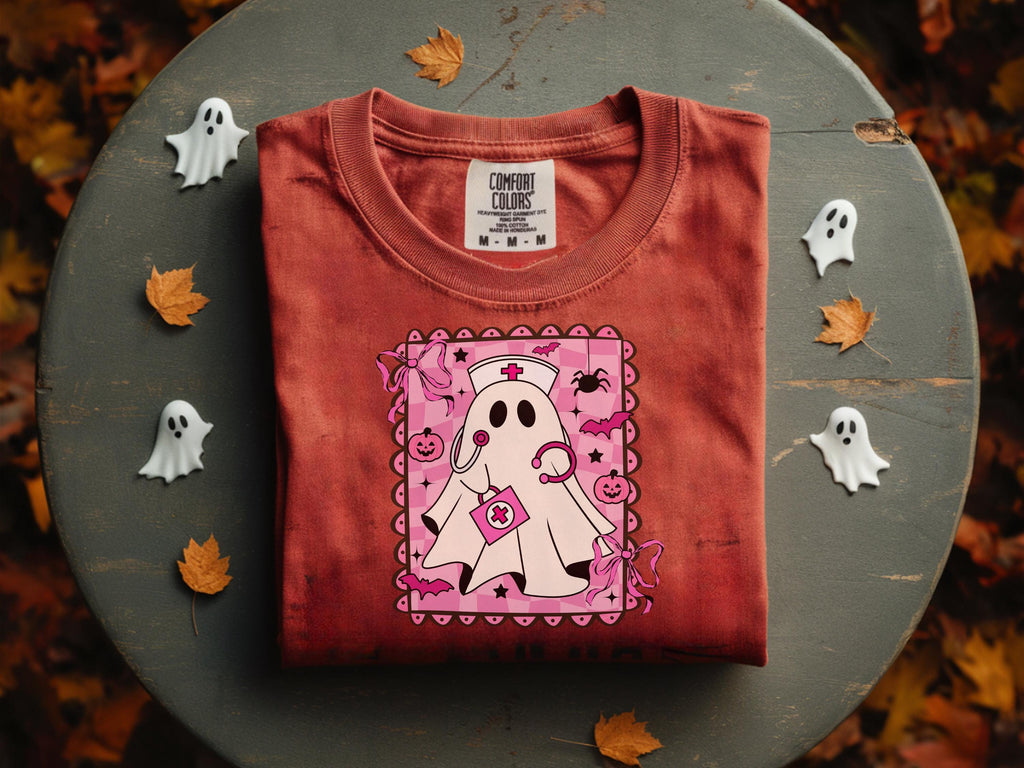 Pink ghost Halloween Nurse Shirt, Cute Pink Ghost RN Sweatshirt, Spooky Floral Nurse Outfit, Funny Halloween Nurse Gift for Nurse