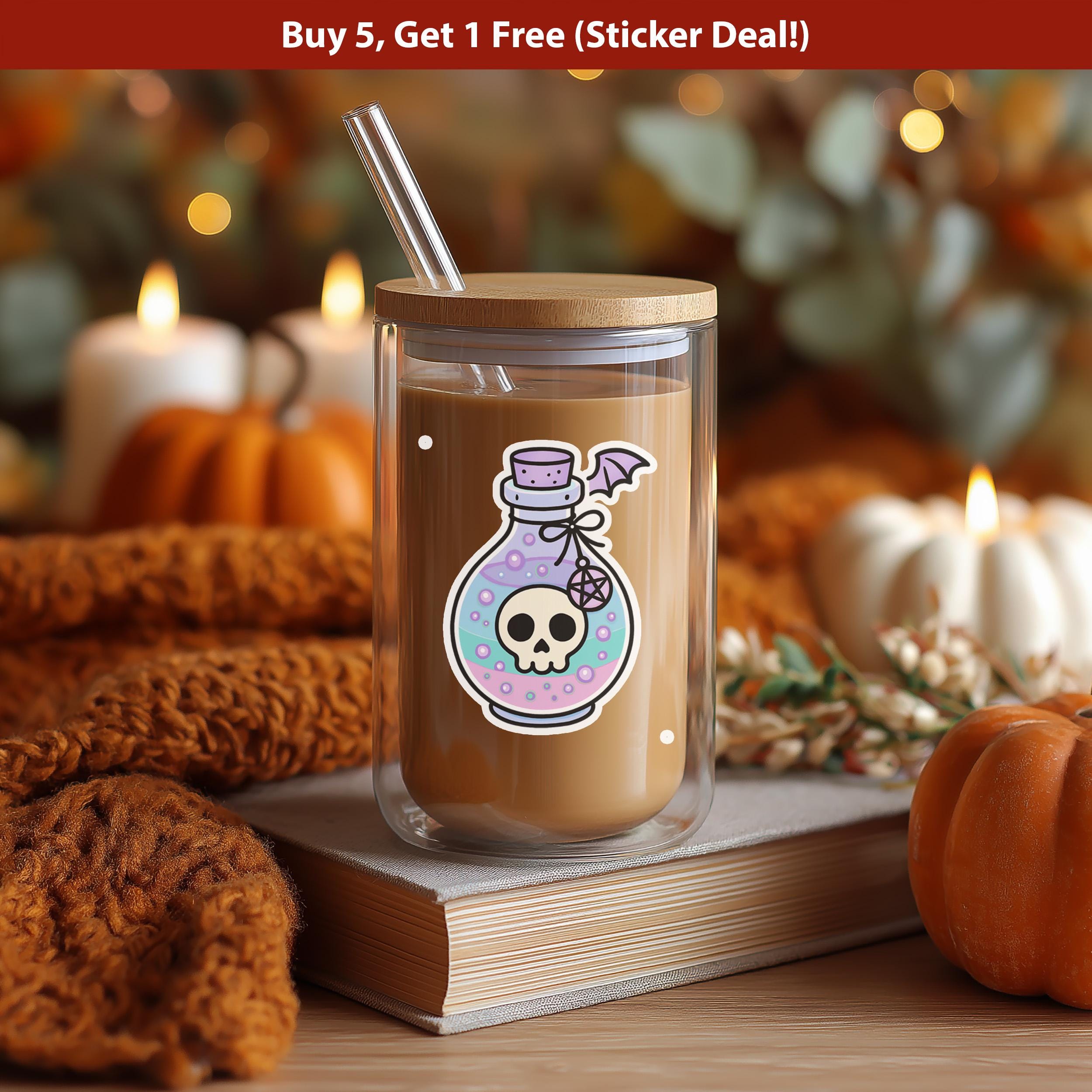 Bat Potion Sticker, Cute Spooky Bottle Decal, Kawaii Halloween Goth Vinyl Sticker