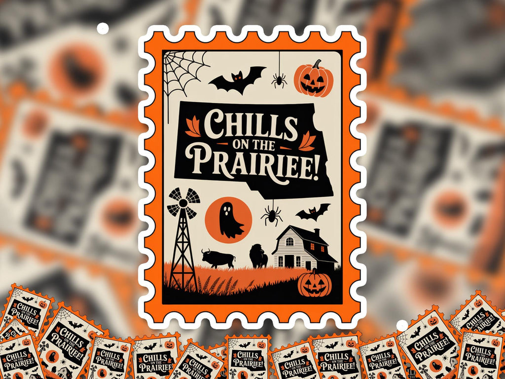 North Dakota Stamp Halloween Sticker, Spooky USA Kiss-Cut Vinyl, Waterproof Decal, United States Travel