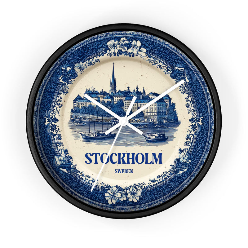 Stockholm Sweden Wall Clock, Delft style Home Decor, Vintage City Travel Keepsake Art