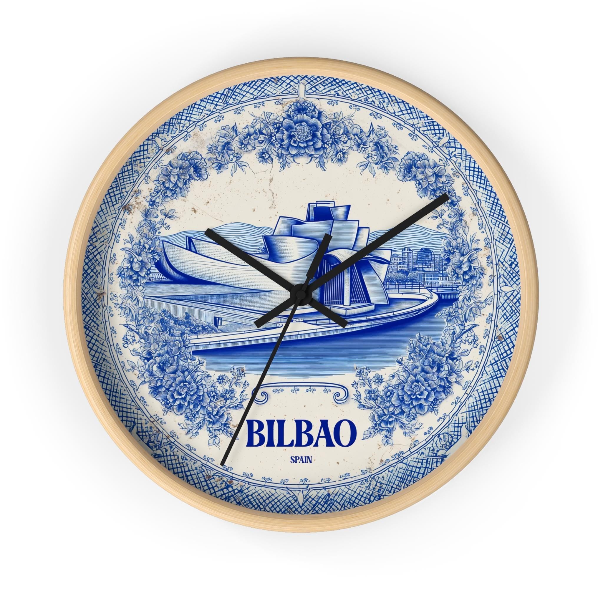 Bilbao Spain Wall Clock, Delf style Home Decor, Vintage City Travel Keepsake Art