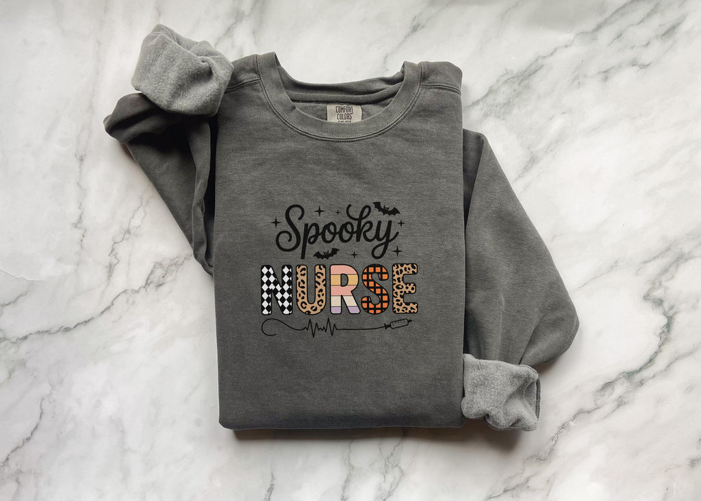 Spooky Nurse Halloween Sweatshirt, Cute RN Top with Bats and Syringe, Funny Medical Fall Apparel, Cozy Autumn Outfit, Gift for Nurse
