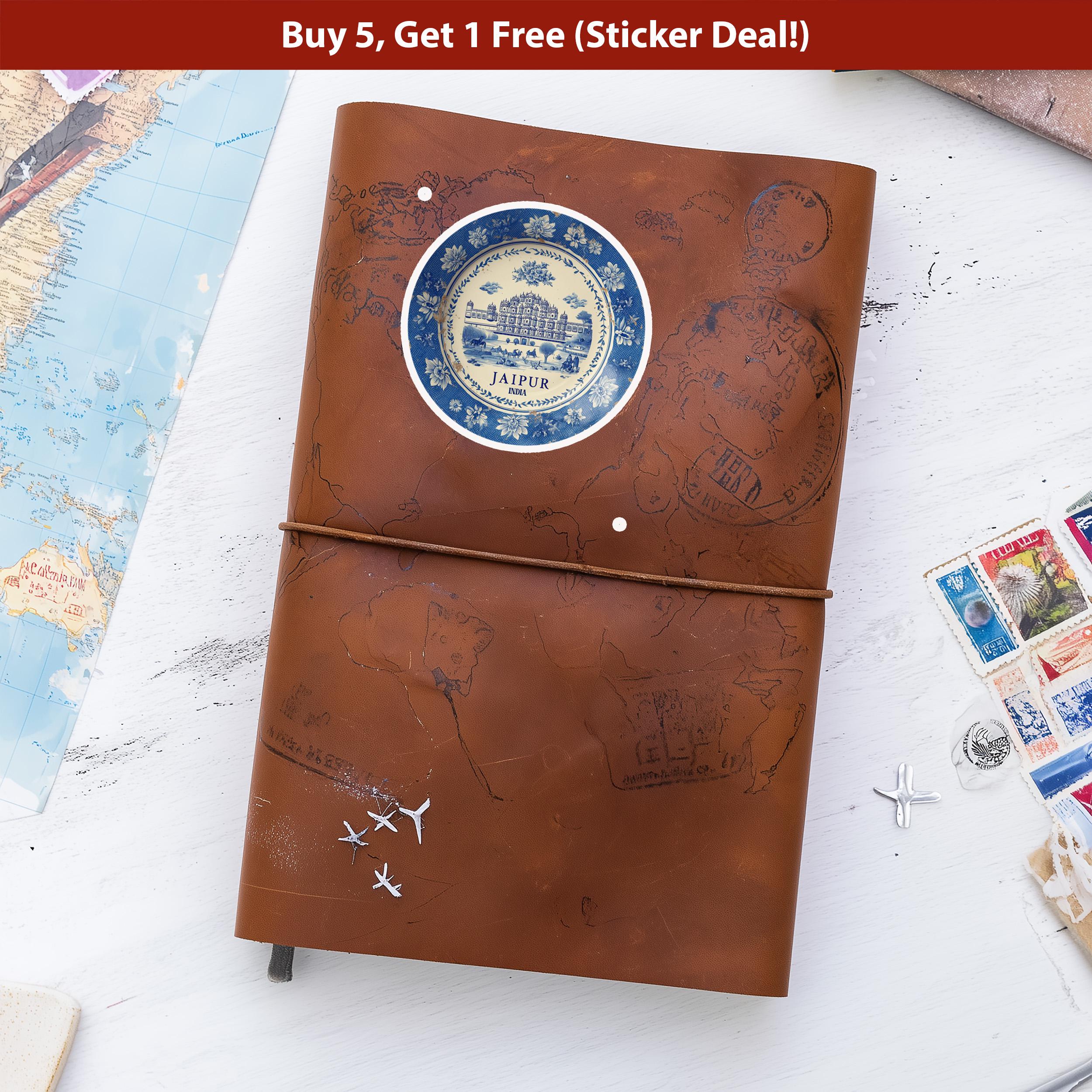 Jaipur India Sticker Vintage Delft style, Delftware Decal Waterproof Vinyl, Blue City Travel