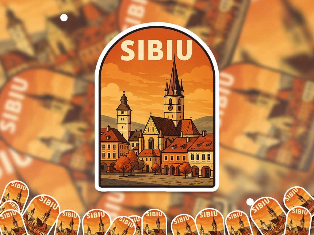 Sibiu Romania Sticker, Vintage City Vinyl Decal, Retro Travel Lover Collection, Journal Scrapbook
