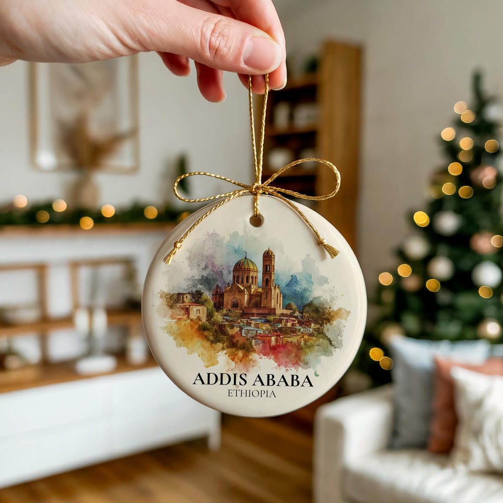 Addis Ababa Ethiopia Personalized Watercolor Ornament, Custom Ceramic Christmas gift, Travel Keepsake