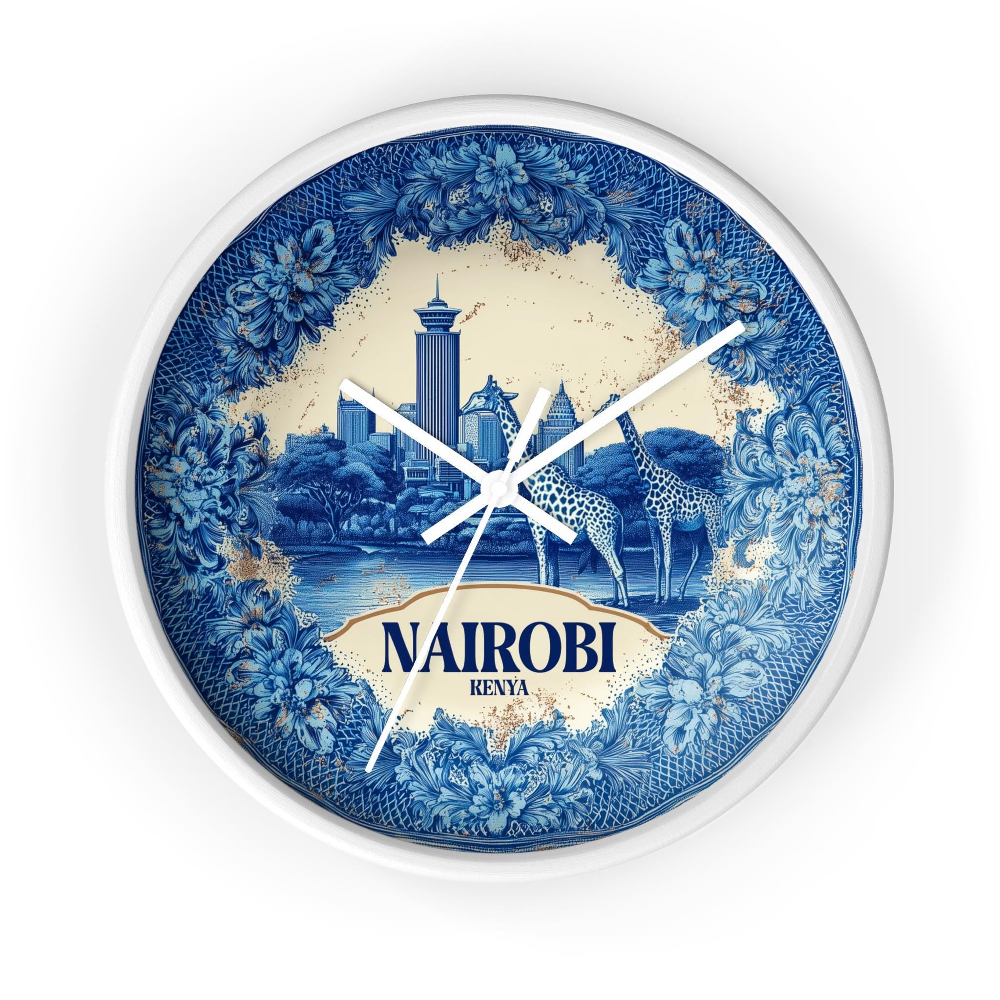 Nairobi Kenya Wall Clock, Delf style Home Decor, Vintage City Travel Keepsake Art
