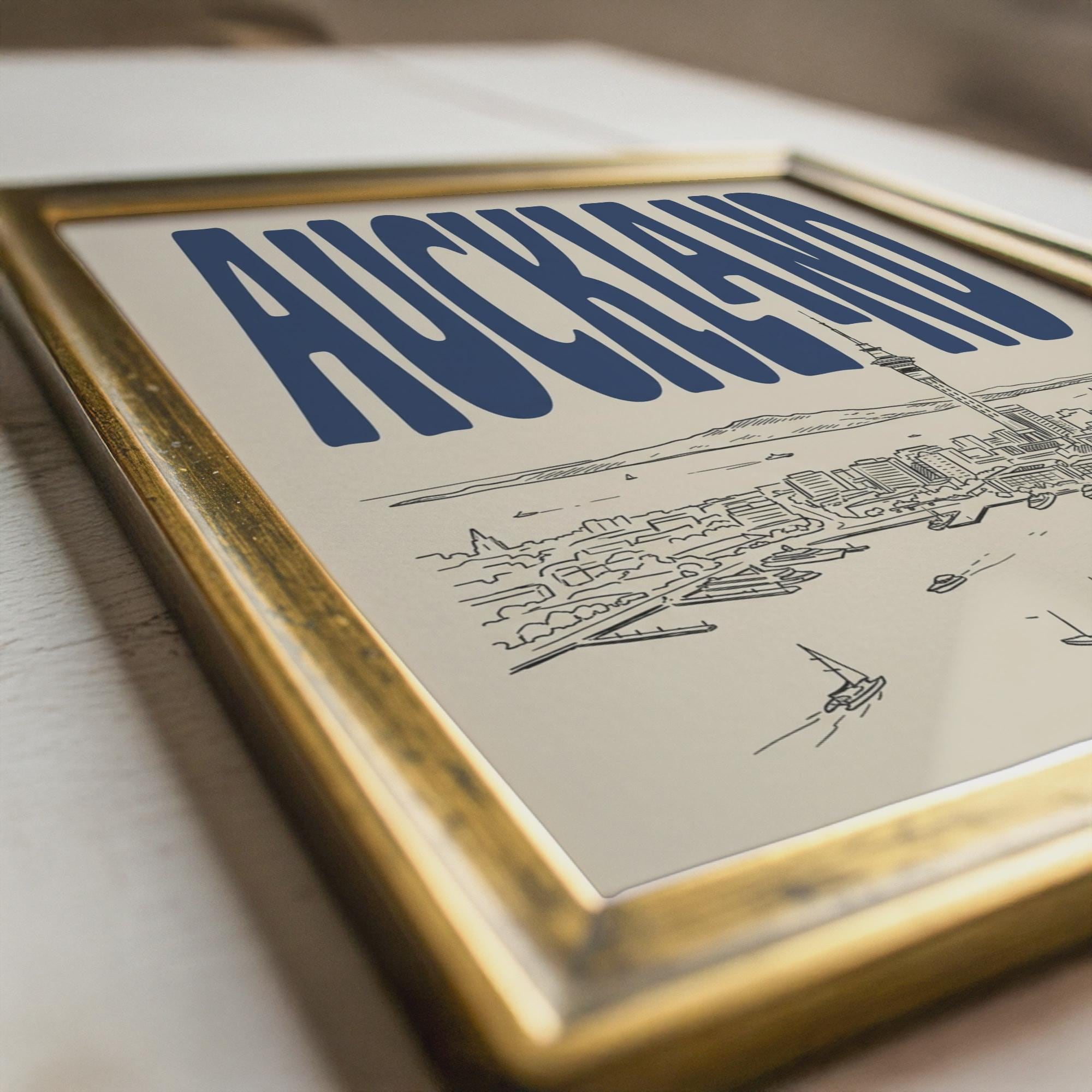 Auckland Skyline Wall Art, Framed Canvas, New Zealand Travel Print