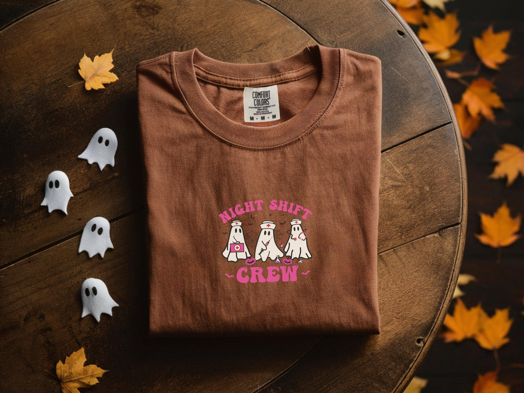 Cute Pink ghosts Night Shift Crew Halloween Nurse Shirt, Funny Ghost RN Sweatshirt, Spooky Cute for Night Nurses, Gift for Nurse & RN