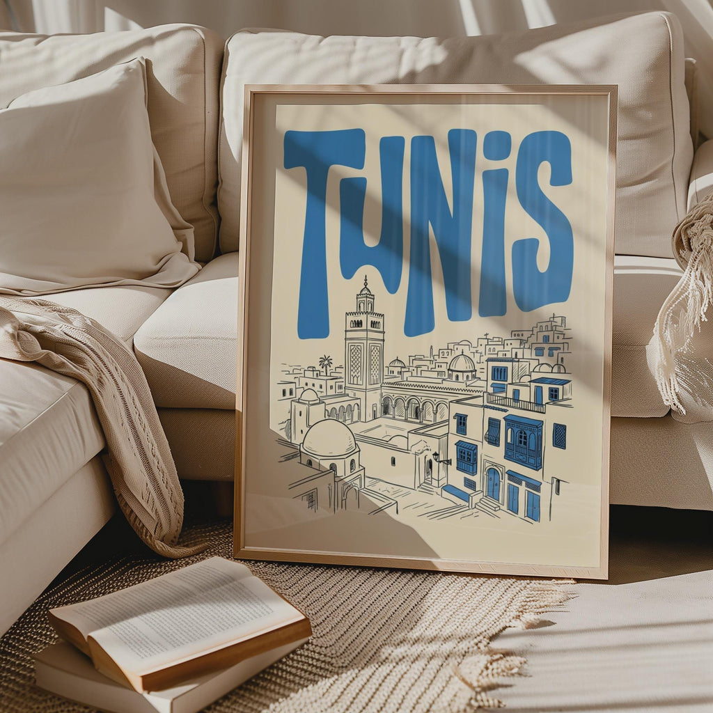 Tunis Skyline Wall Art, Framed Canvas Print, Tunisia Travel Decor