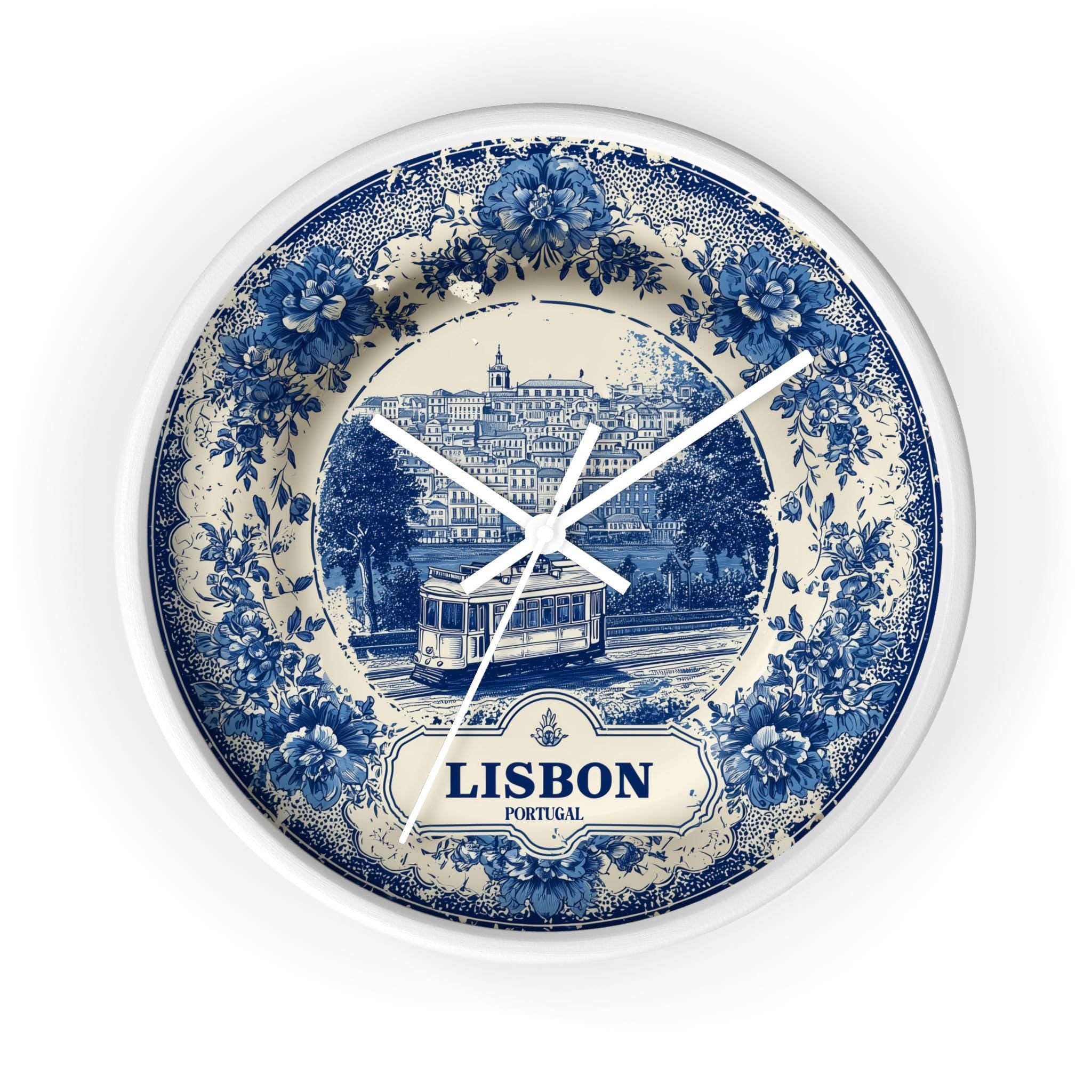 Lisbon Portugal Wall Clock, Delf style Home Decor, Vintage City Travel Keepsake Art