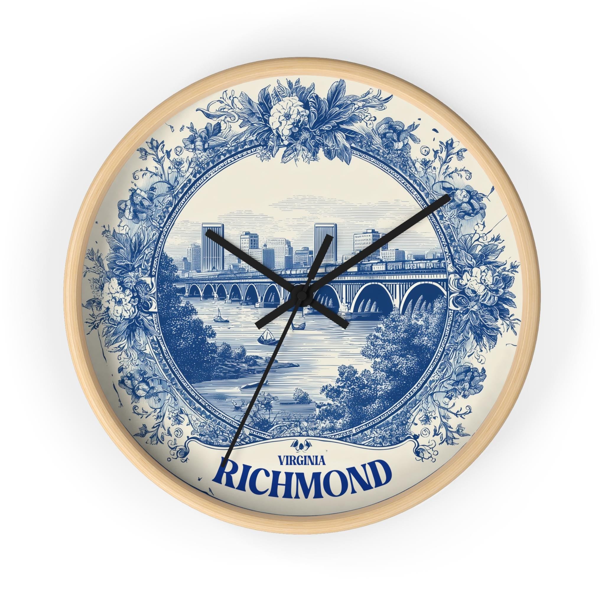 Richmond Virginia Wall Clock, Delf style Home Decor, Vintage City Travel Keepsake Art