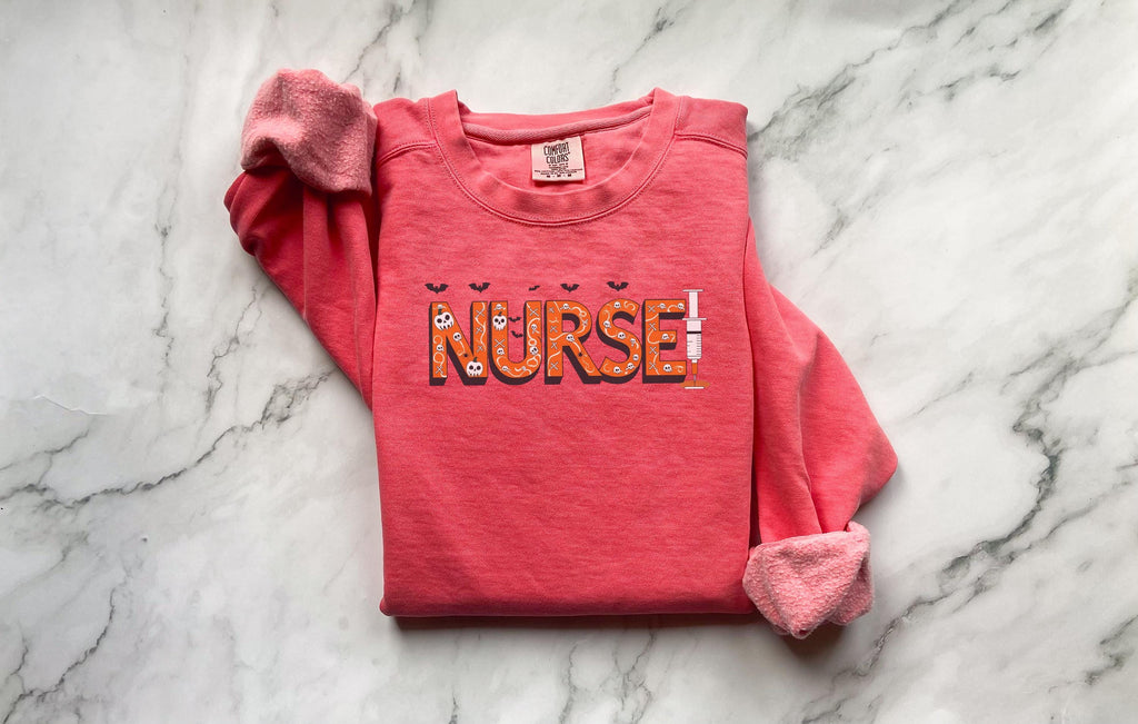 Retro Halloween Nurse Shirt, Spooky Ghost NURSE Tee, Cute Orange Fall Letters RN T-shirt, Autumn Nursing Gift for Halloween