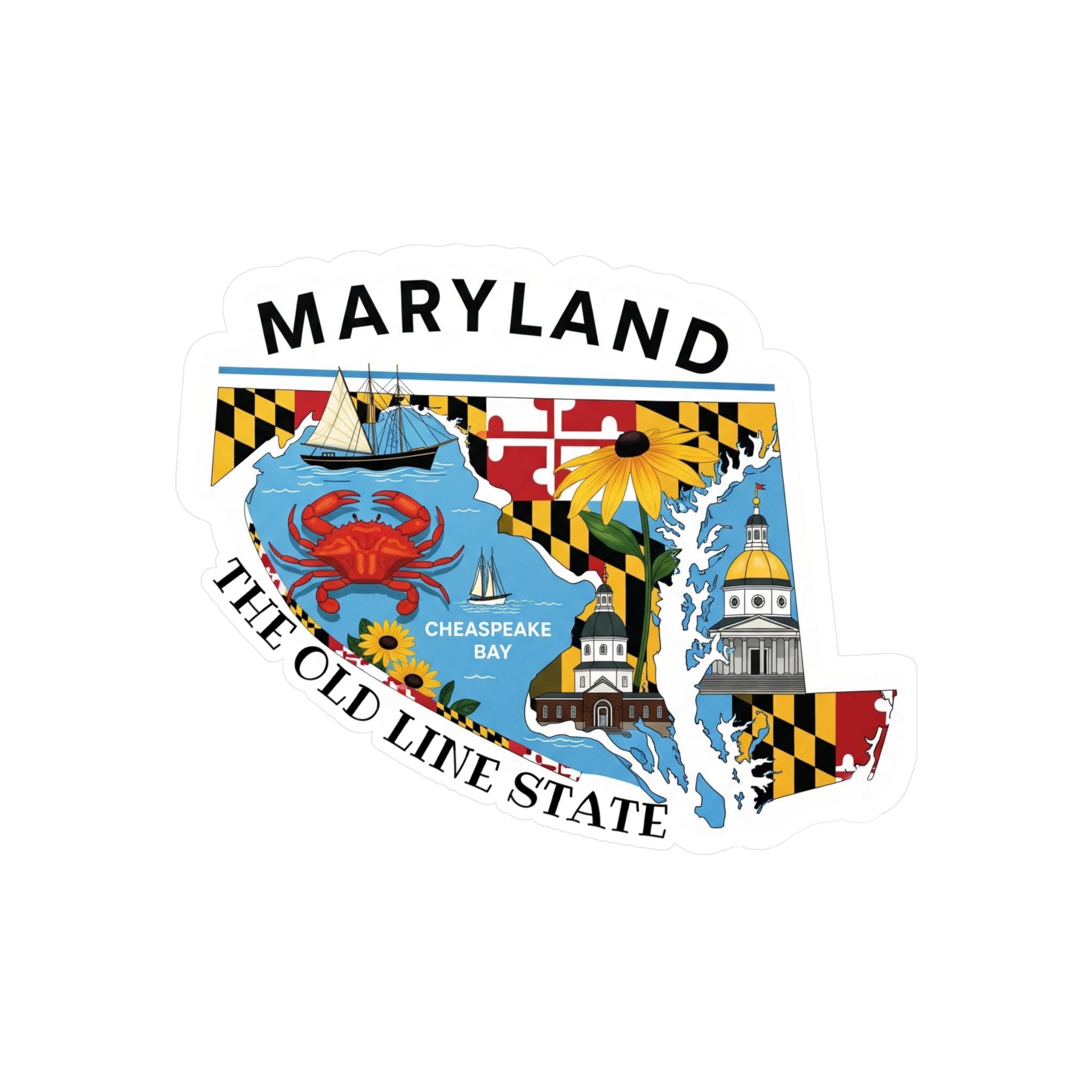 Maryland State Sticker, USA Kiss-Cut Vinyl, Landmark Waterproof Decal, United States Travel Collection