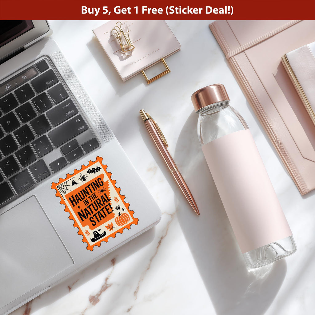 Arkansas Stamp Halloween Sticker, Spooky USA Kiss-Cut Vinyl, Waterproof Decal, United States Travel