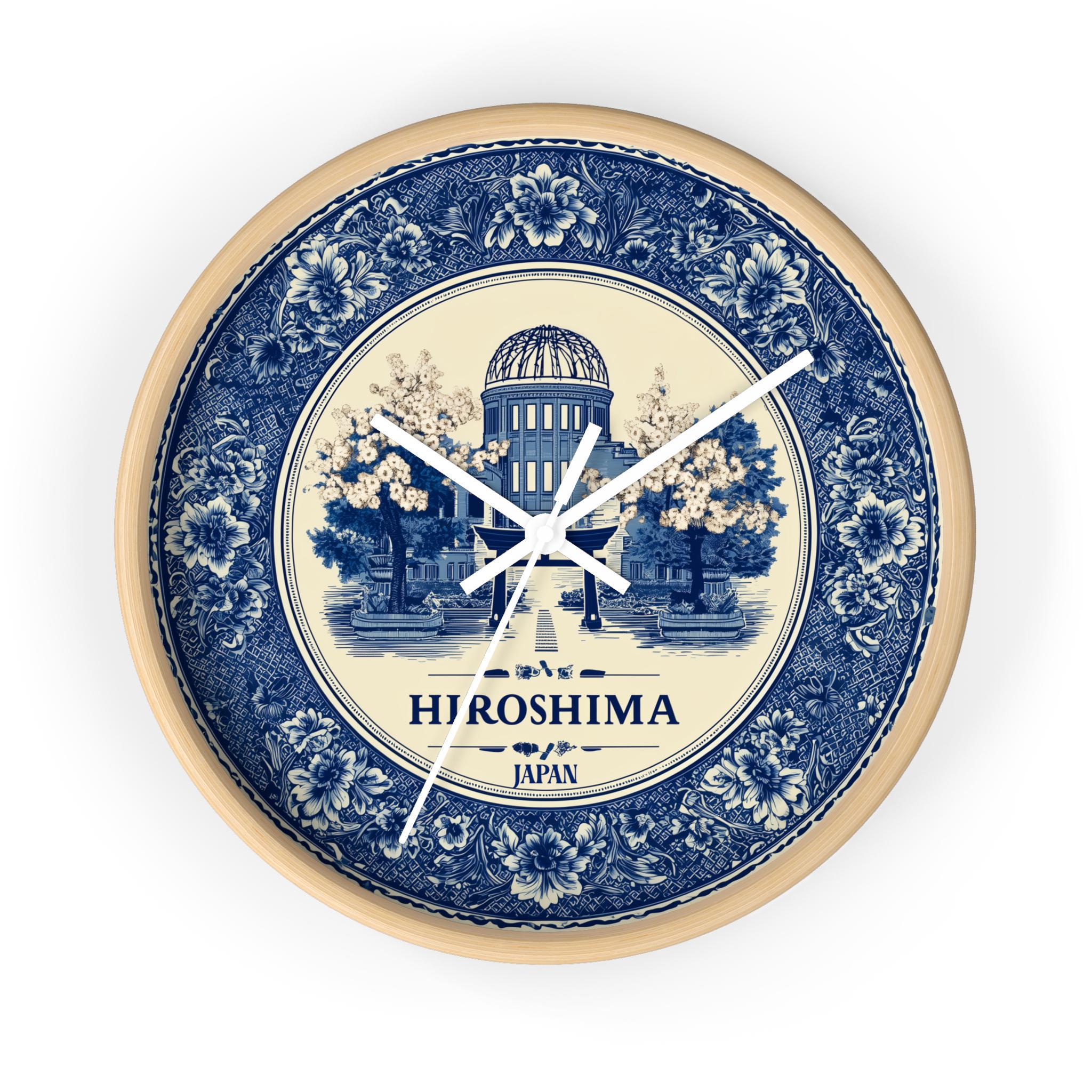 Hiroshima Japan Wall Clock, Delf style Home Decor, Vintage City Travel Keepsake Art