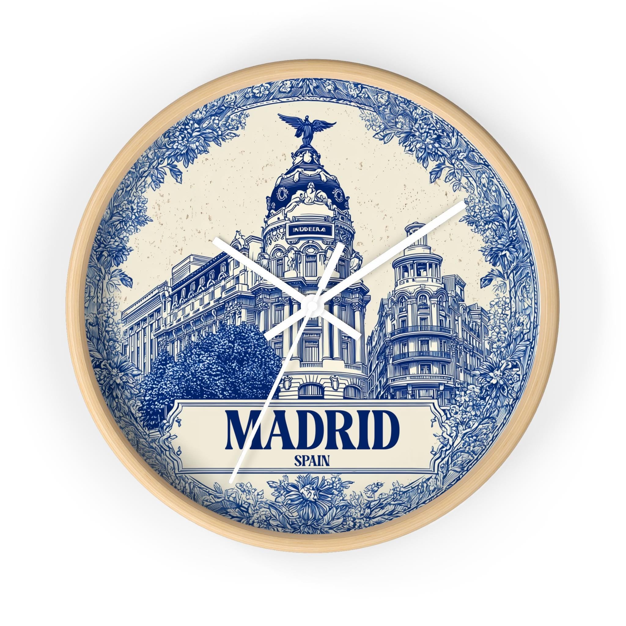 Madrid Spain Wall Clock, Delf style Home Decor, Vintage City Travel Keepsake Art