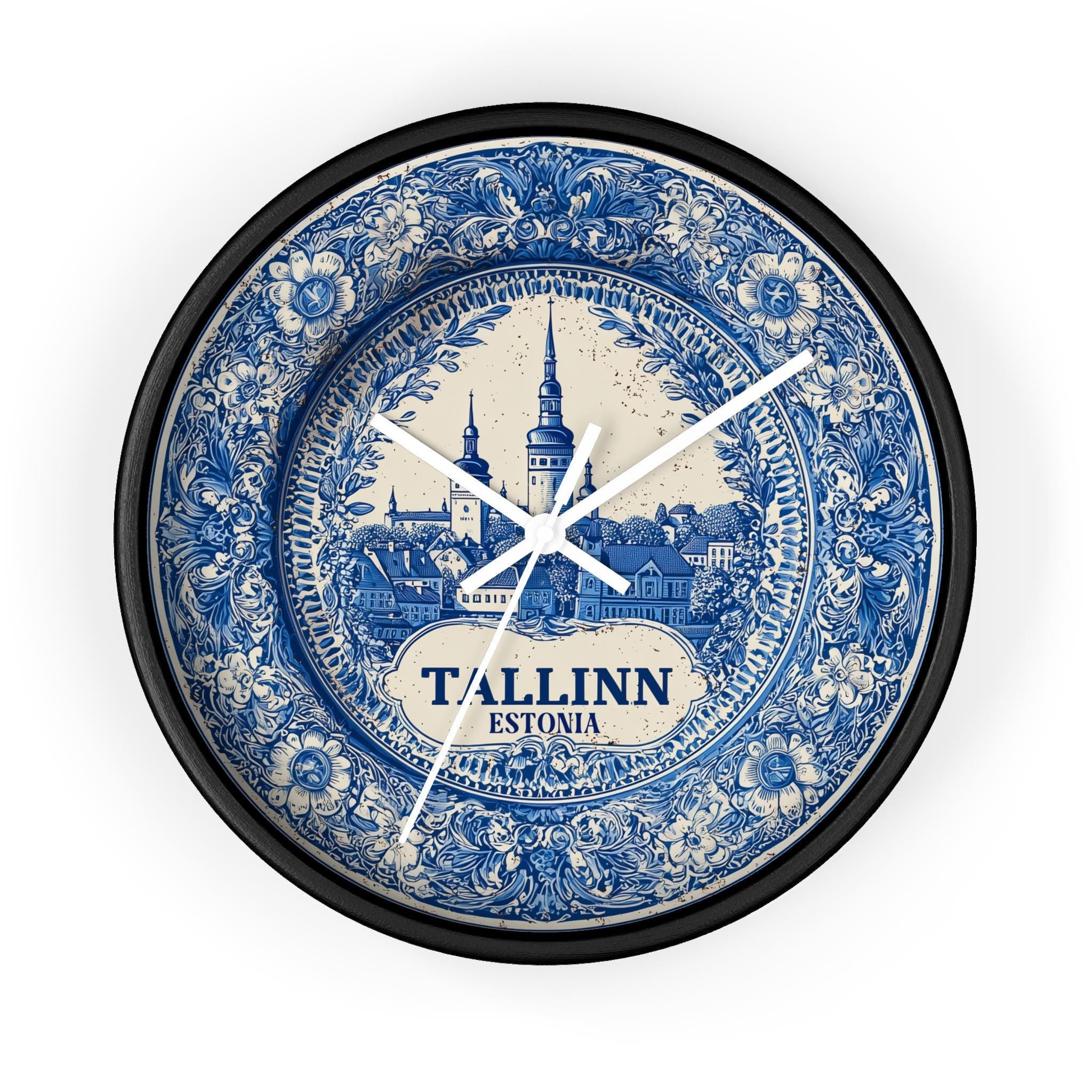Tallinn Estonia Wall Clock, Delf style Home Decor, Vintage City Travel Keepsake Art