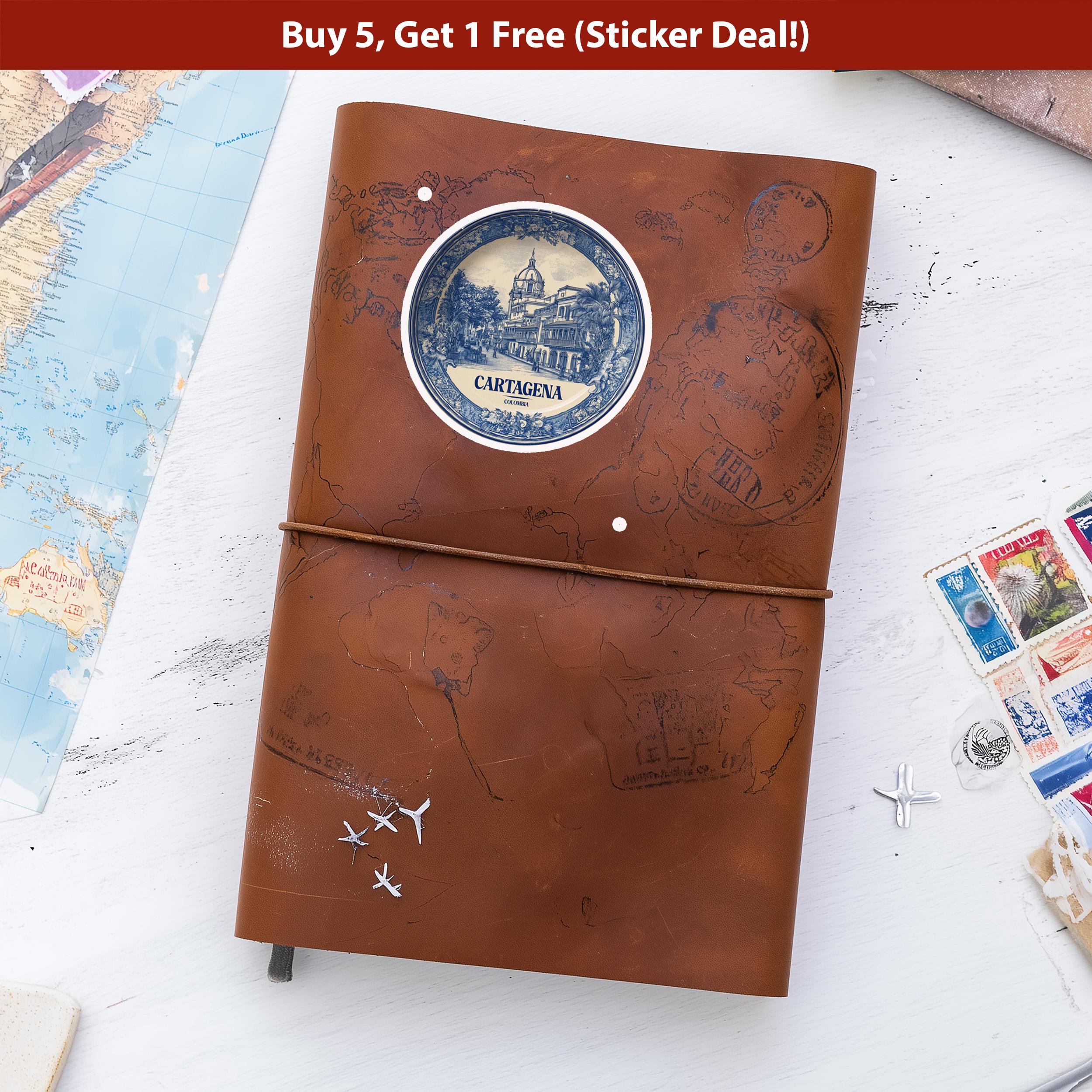 Cartagena Colombia Sticker Vintage Delft style, Delftware Decal Waterproof Vinyl, Blue City Travel