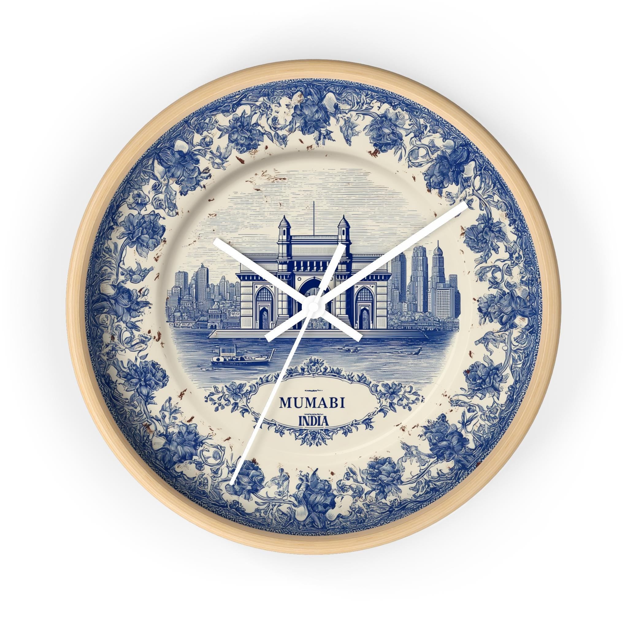 Mumbai India Wall Clock, Delf style Home Decor, Vintage City Travel Keepsake Art
