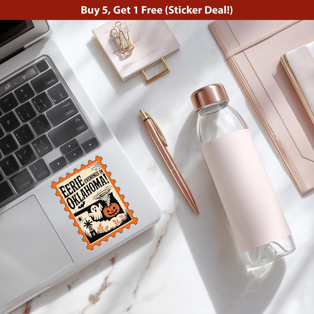 Oklahoma Stamp Halloween Sticker, Spooky USA Kiss-Cut Vinyl, Waterproof Decal, United States Travel