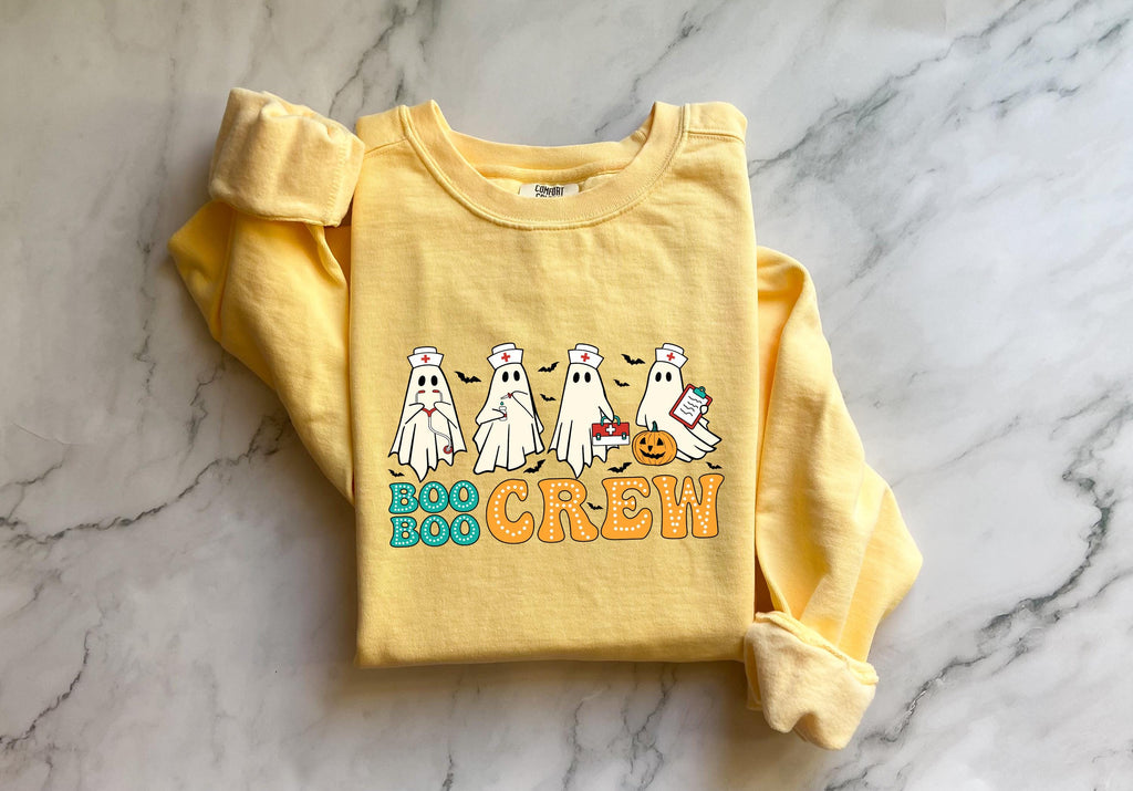 Boo Boo Crew Halloween Nurse Sweatshirt, Spooky RN Fall Top Cozy Autumn Pullover, Cute Retro Gift for Nurse