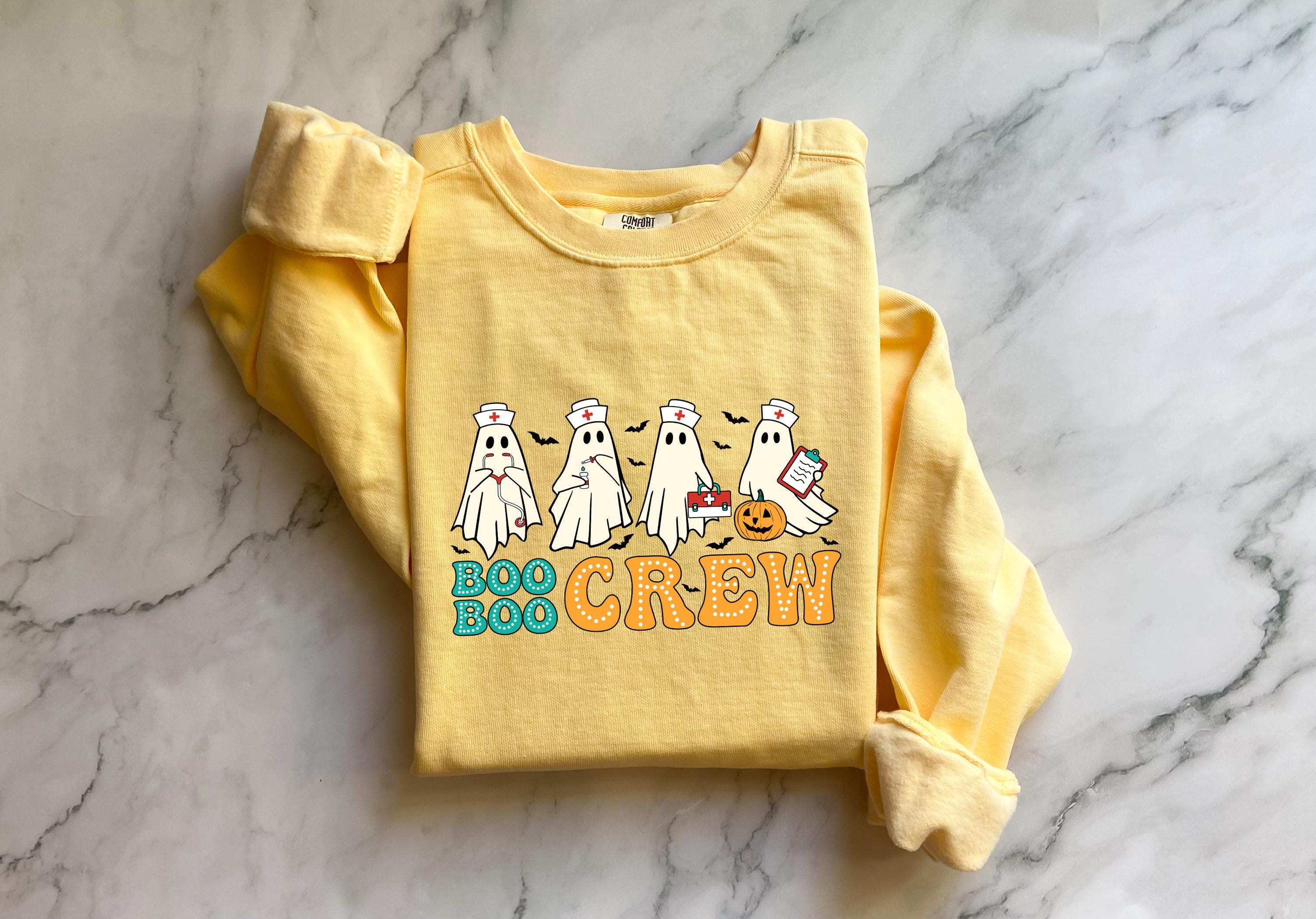 Boo Boo Crew Halloween Nurse Sweatshirt, Spooky RN Fall Top Cozy Autumn Pullover, Cute Retro Gift for Nurse