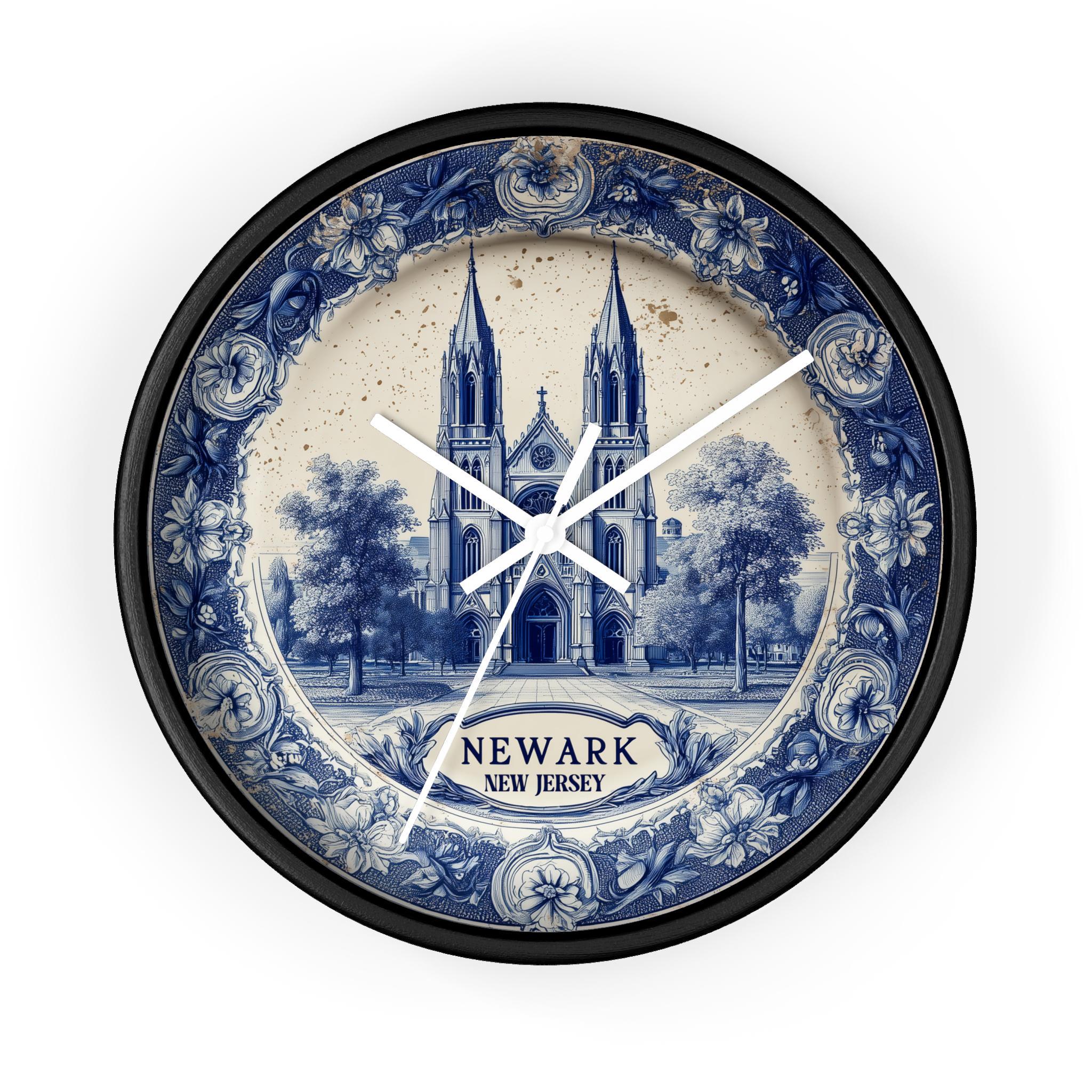Newark New Jersey Wall Clock, Delf style Home Decor, Vintage City Travel Keepsake Art