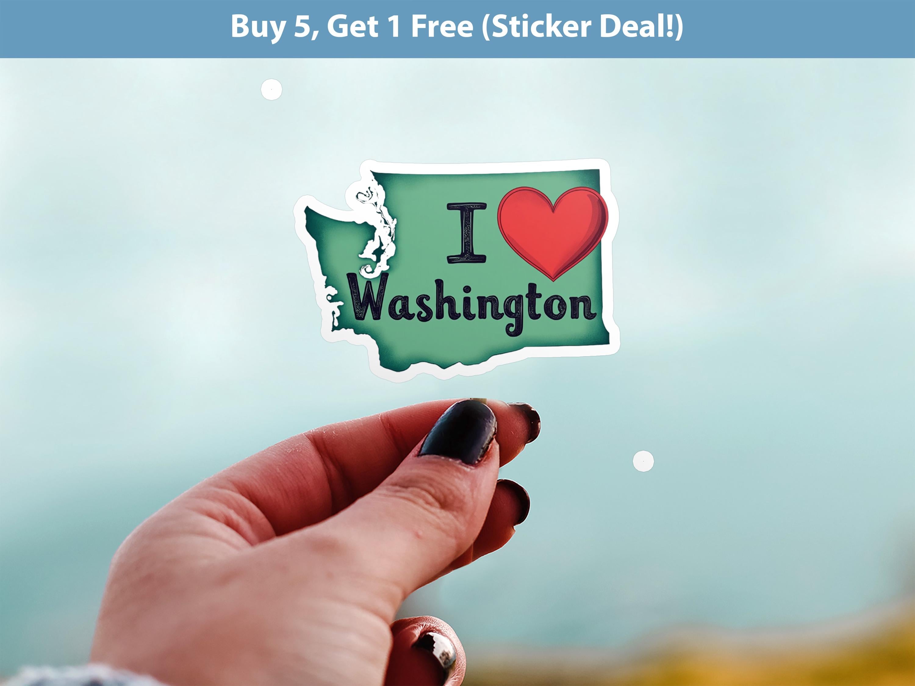 I love Washington Sticker, Vintage US States Vinyl Decal, Waterproof Decal, Retro Travel Collection