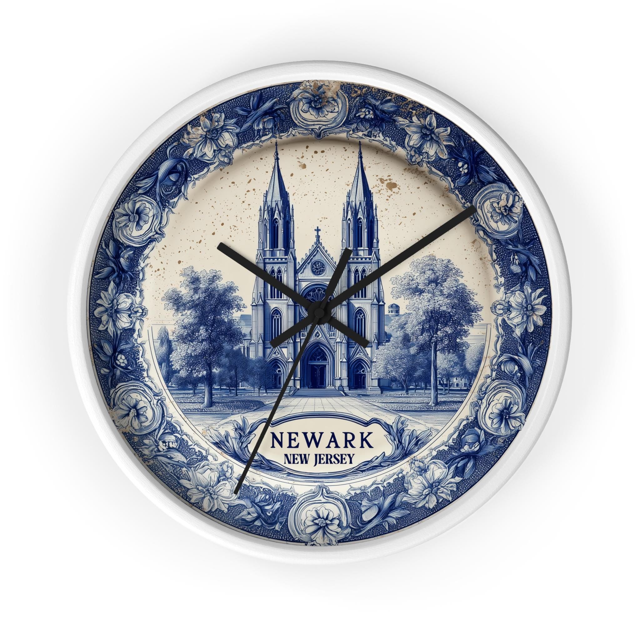 Newark New Jersey Wall Clock, Delf style Home Decor, Vintage City Travel Keepsake Art