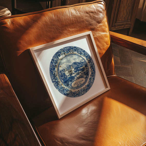 Tucson Arizona Wall Art, Vintage Delft Blue Poster, City Print, Travel Home Decor
