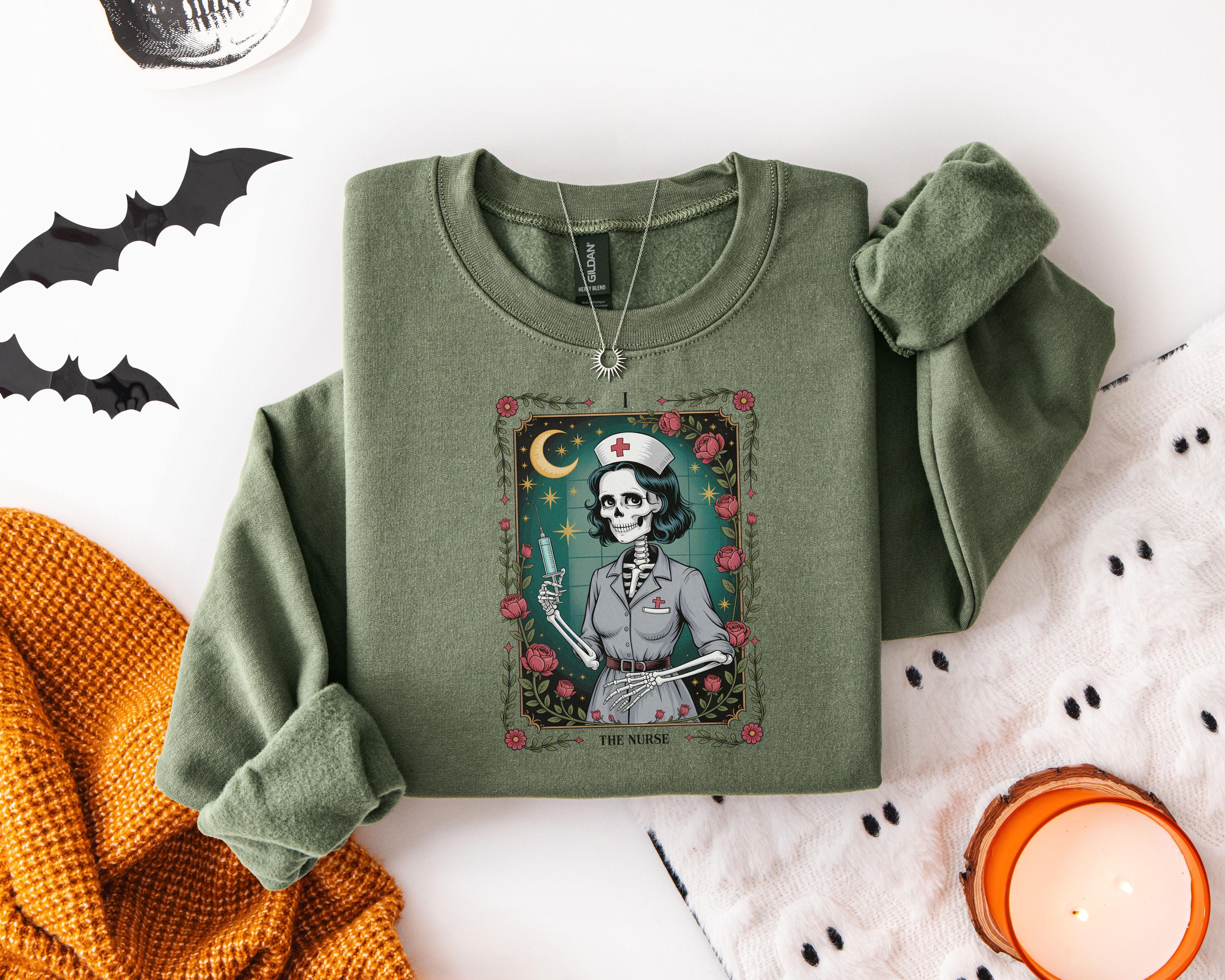 Skeleton Nurse Halloween Shirt, Vintage Nurse Gothic Sweatshirt, Retro Gift for Nurse, Spooky Medical Fall Aesthetic T-Shirt