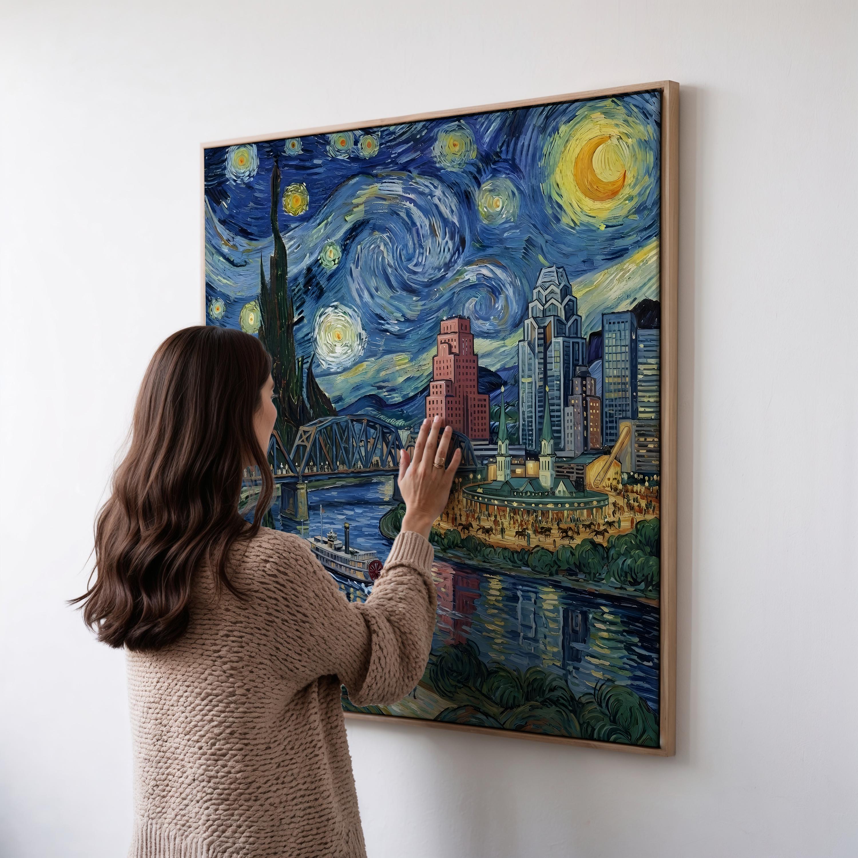 Louisville Kentucky Starry Night Wall Art, Van Gogh Print, Travel Gift Home Decor