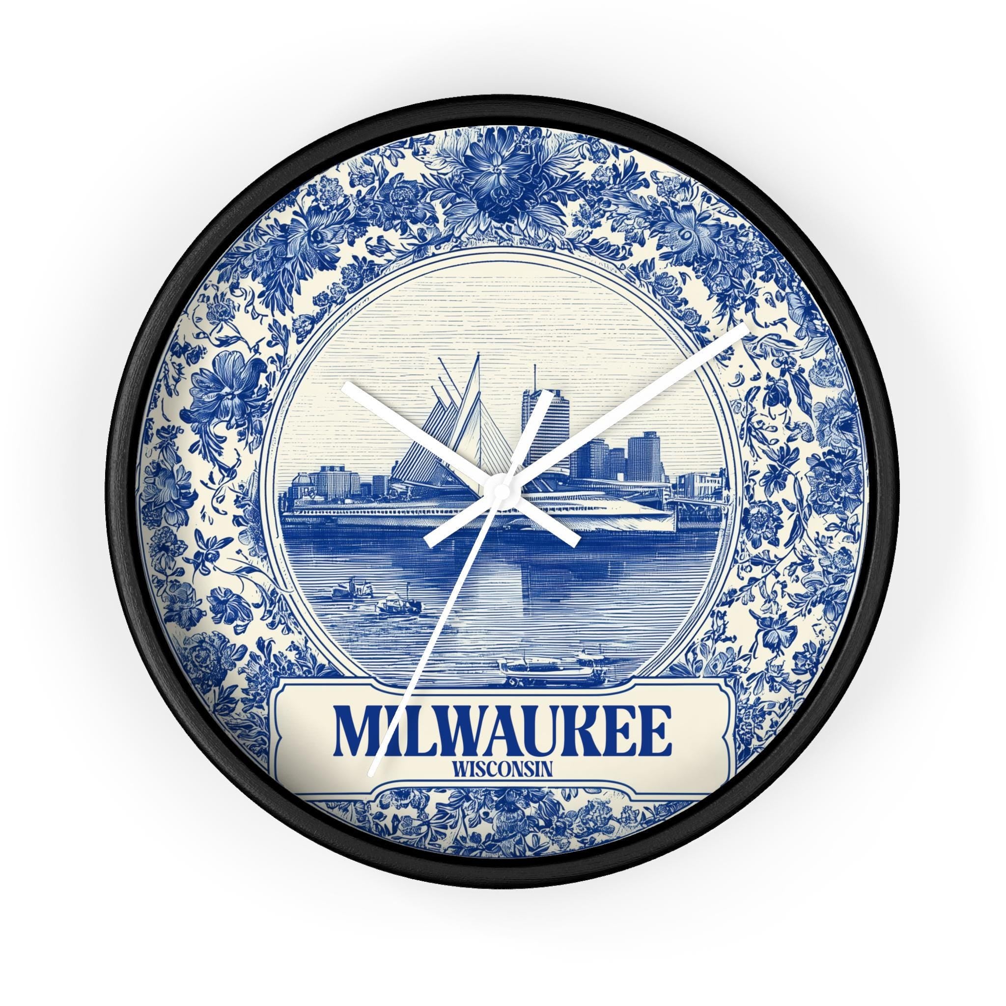 Milwaukee Wisconsin Wall Clock, Delf style Home Decor, Vintage City Travel Keepsake Art