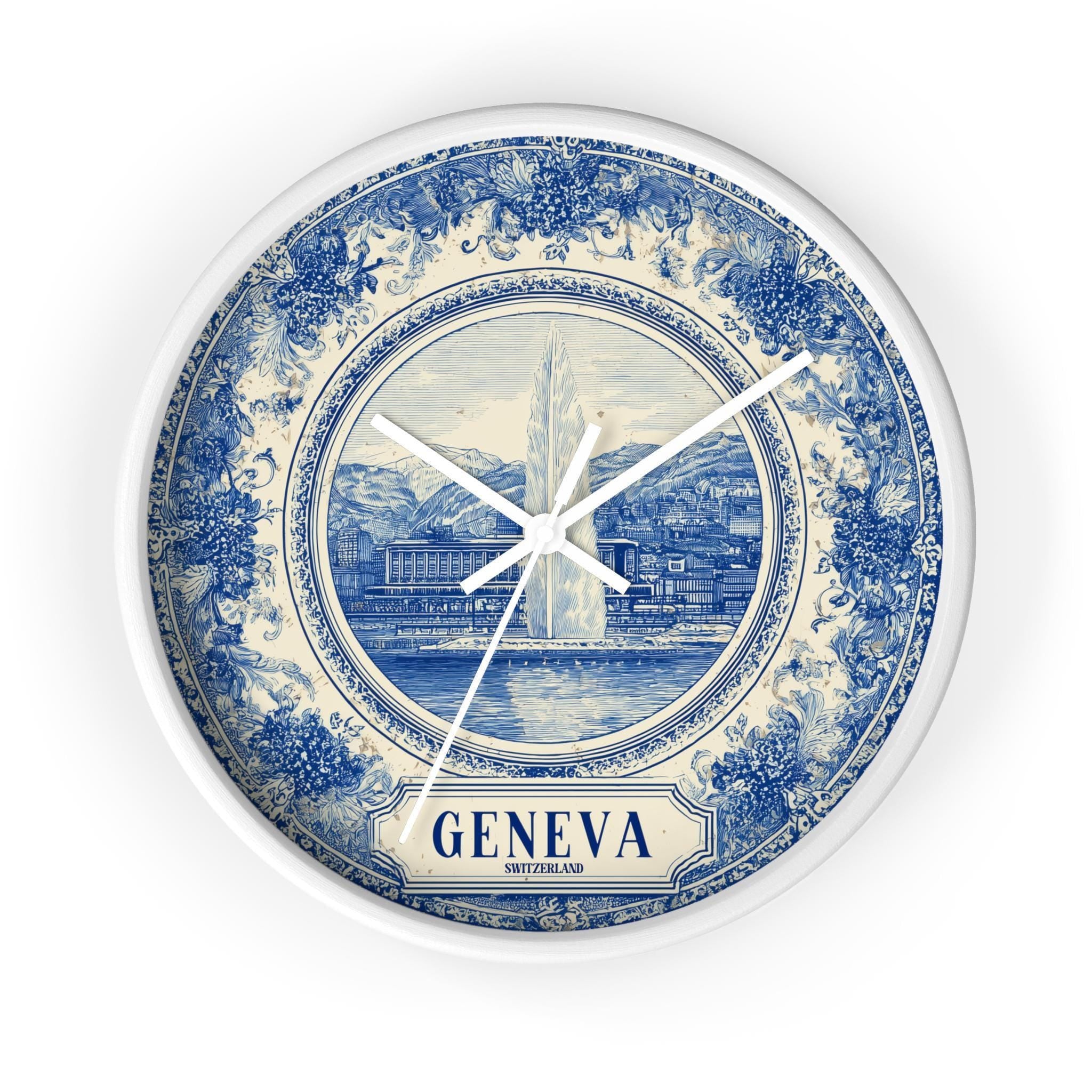 Geneva Switzerland Wall Clock, Delf style Home Decor, Vintage City Travel Keepsake Art